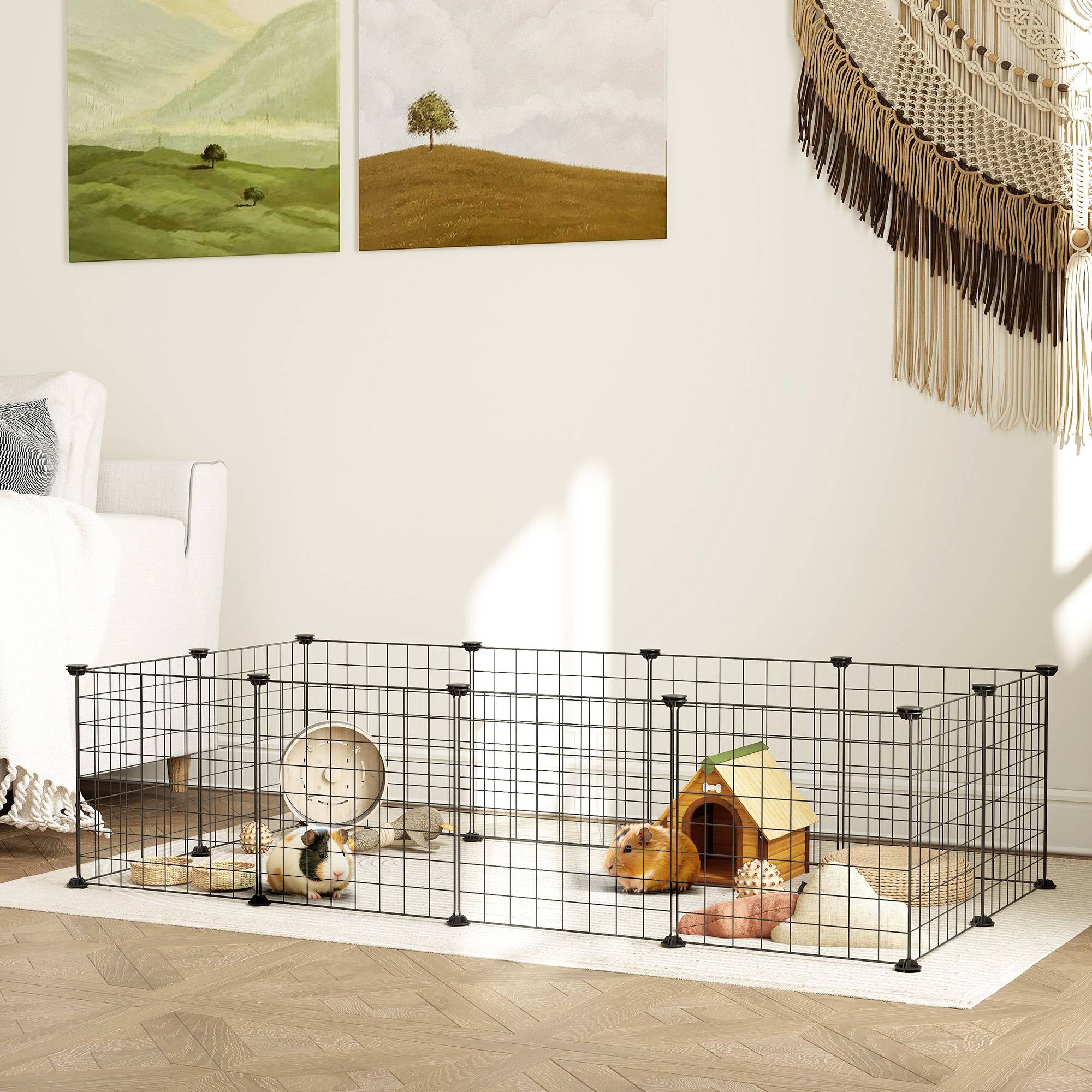 Enclos modulable métal petits animaux parc 12 panneaux 143x73x36cm noir - ComfortXL Outdoor Living - Image 3