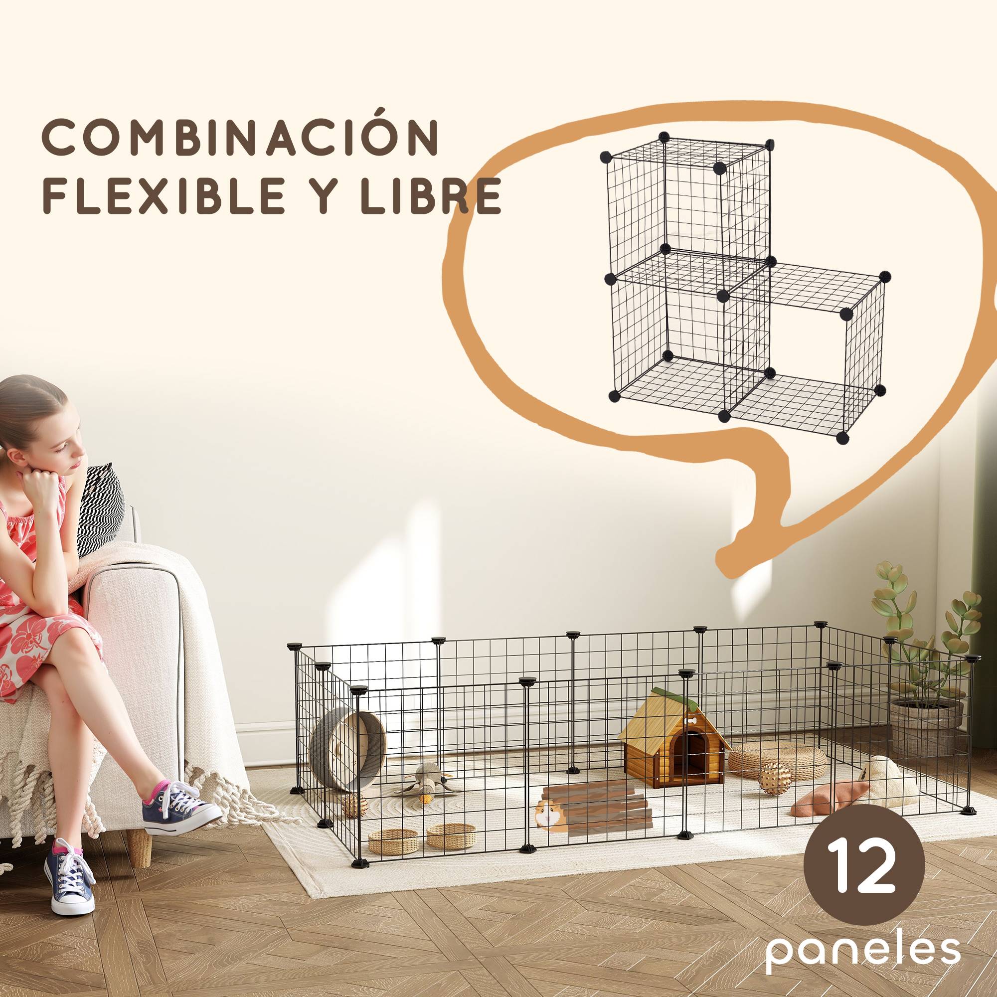 Enclos modulable métal petits animaux parc 12 panneaux 143x73x36cm noir - ComfortXL Outdoor Living - Image 6