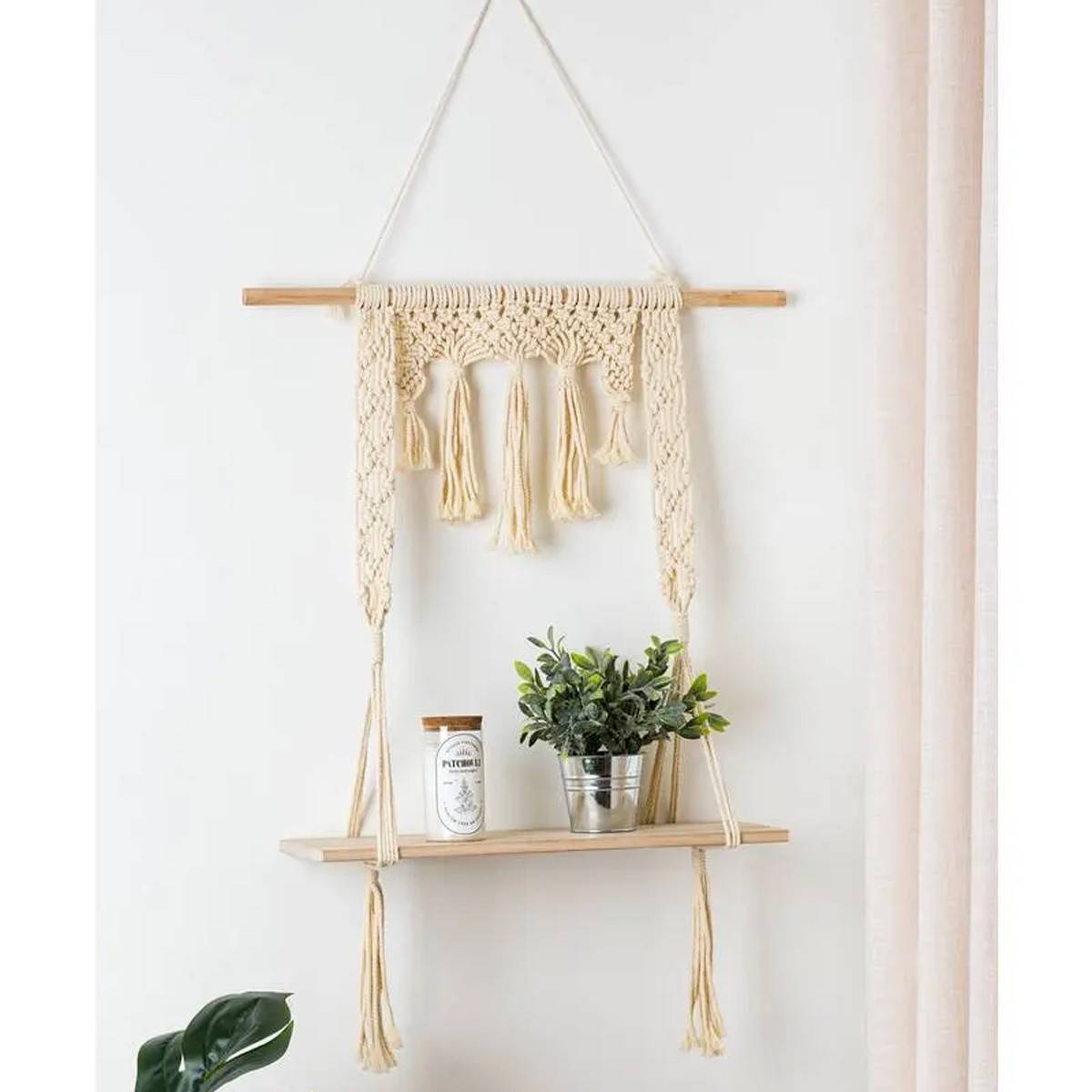 Atmosphera - Étagère Murale en Bois "Macramé" 80cm Ivoire - Image 3