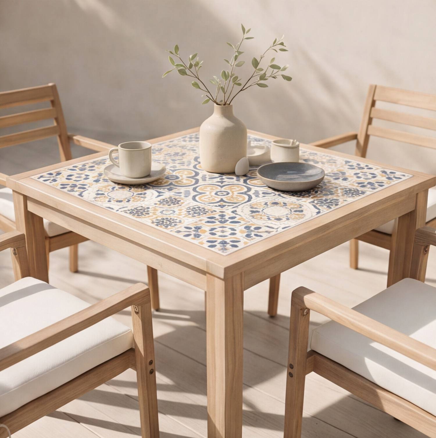 Happy Garden - Ensemble table et chaises de jardin 4 places en acacia massif et céramique FARO - HAPPY GARDEN - Image 10