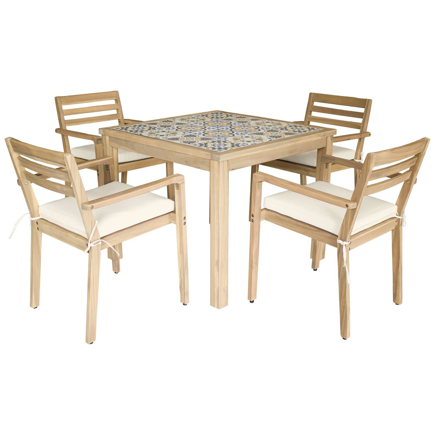 Happy Garden - Ensemble table et chaises de jardin 4 places en acacia massif et céramique FARO - HAPPY GARDEN - Image 1