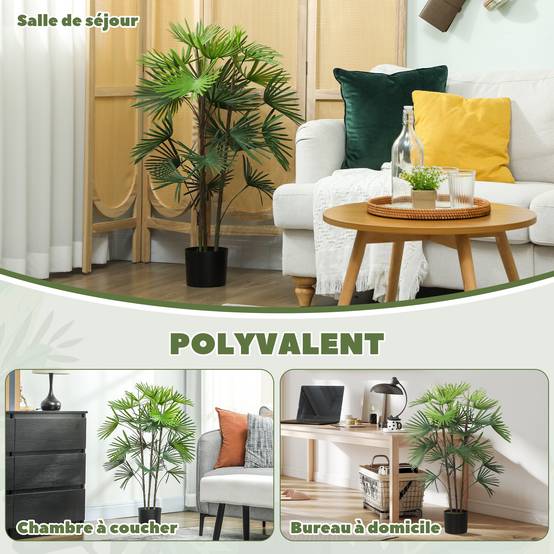Palmier éventail artificiel plastique bureau ambiance relaxante 90 cm vert - ComfortXL Outdoor Living - Image 7
