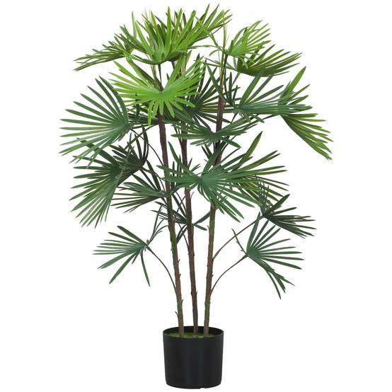 Palmier éventail artificiel plastique bureau ambiance relaxante 90 cm vert - ComfortXL Outdoor Living - Image 1