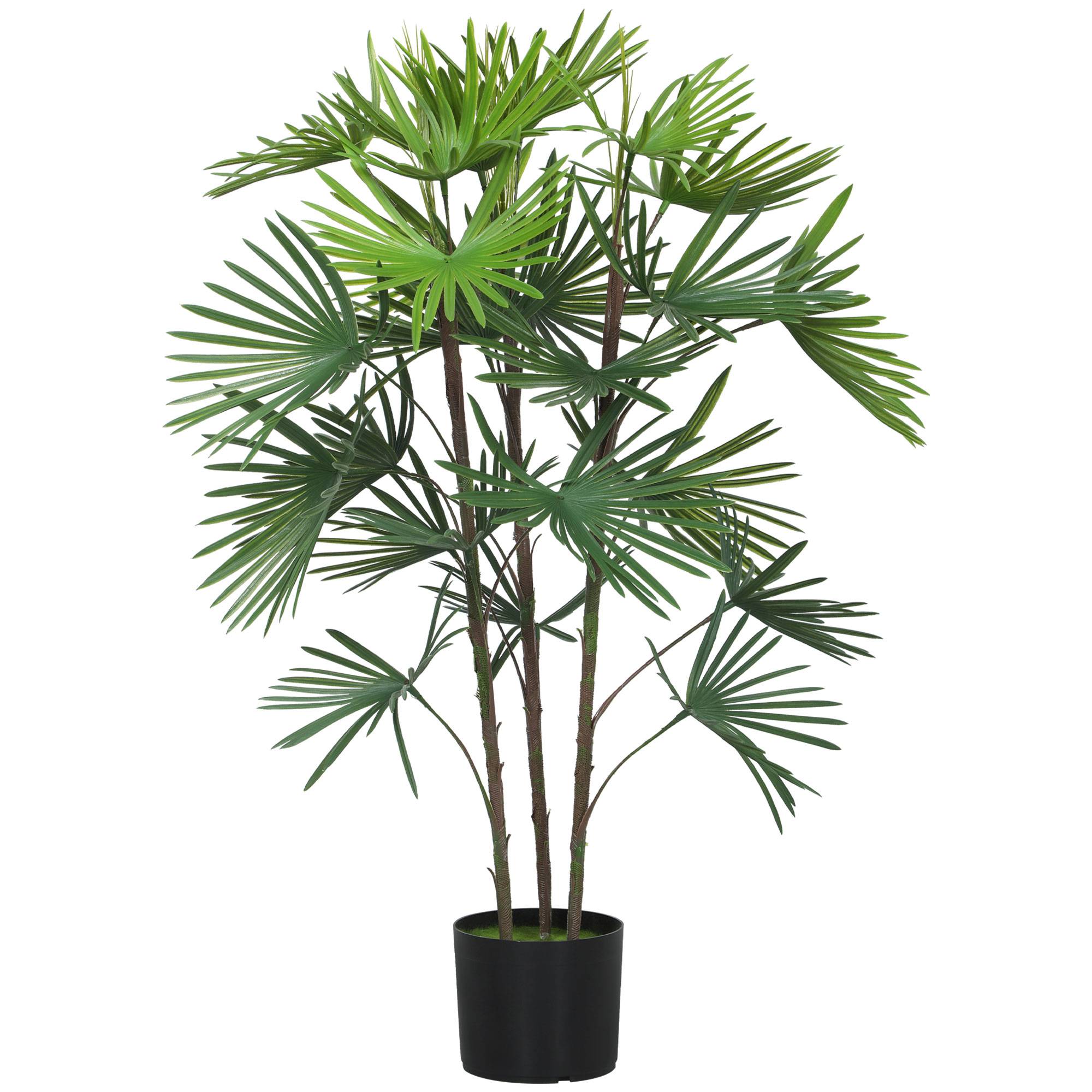 Palmier éventail artificiel plastique bureau ambiance relaxante 90 cm vert - ComfortXL Outdoor Living - Image 1