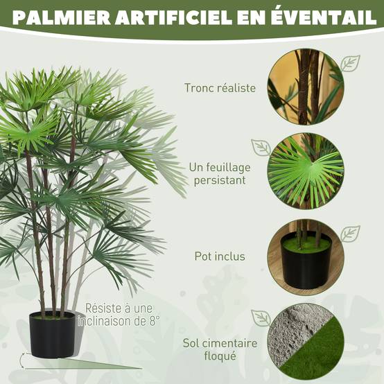 Palmier éventail artificiel plastique bureau ambiance relaxante 90 cm vert - ComfortXL Outdoor Living - Image 6