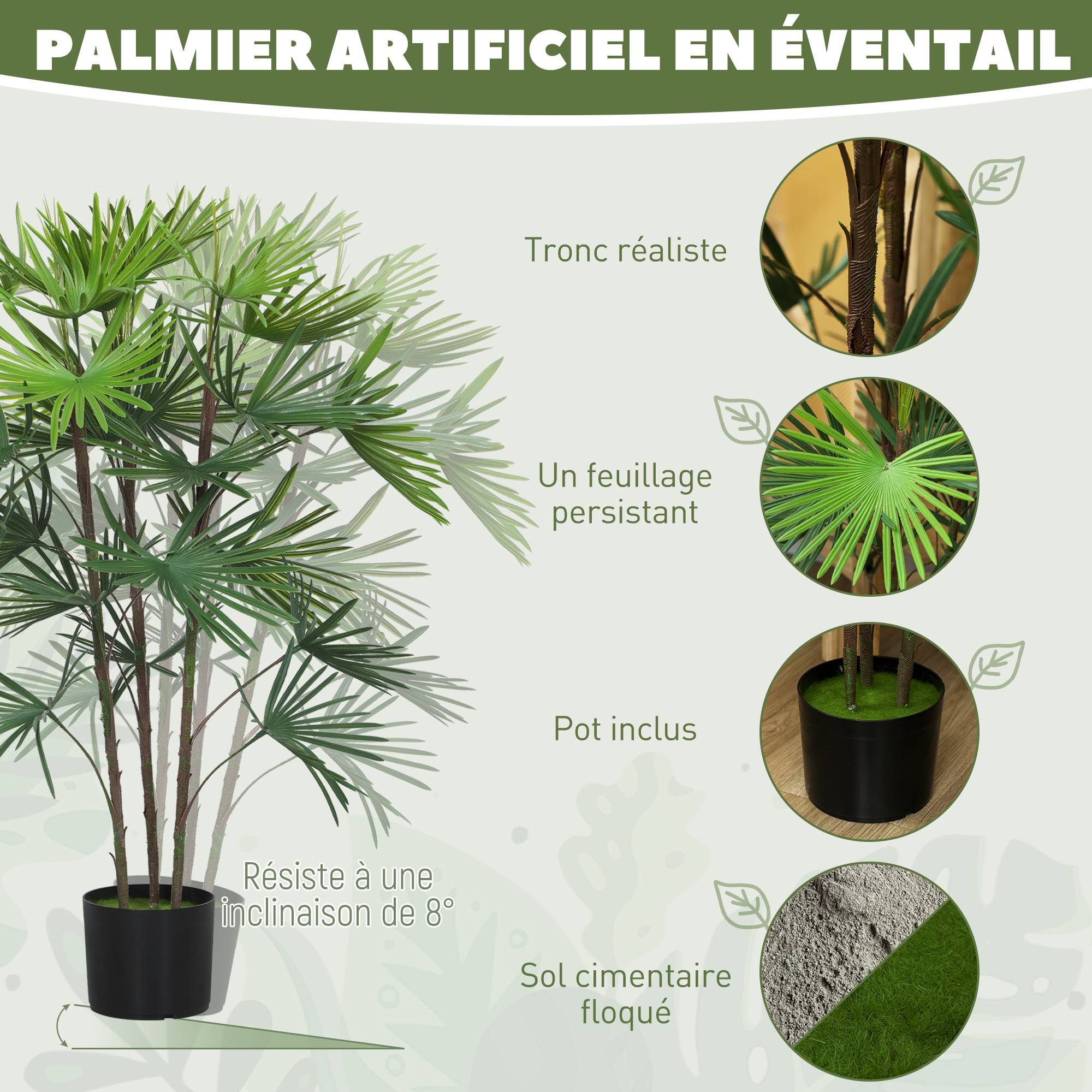 Palmier éventail artificiel plastique bureau ambiance relaxante 90 cm vert - ComfortXL Outdoor Living - Image 6