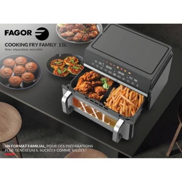 Friteuse Electrique  sans huile FAGOR - Airfryer FG10AF - Capacité 11L - Double cuves 5,5L - Séparateur amovible - 2200W - Image 2