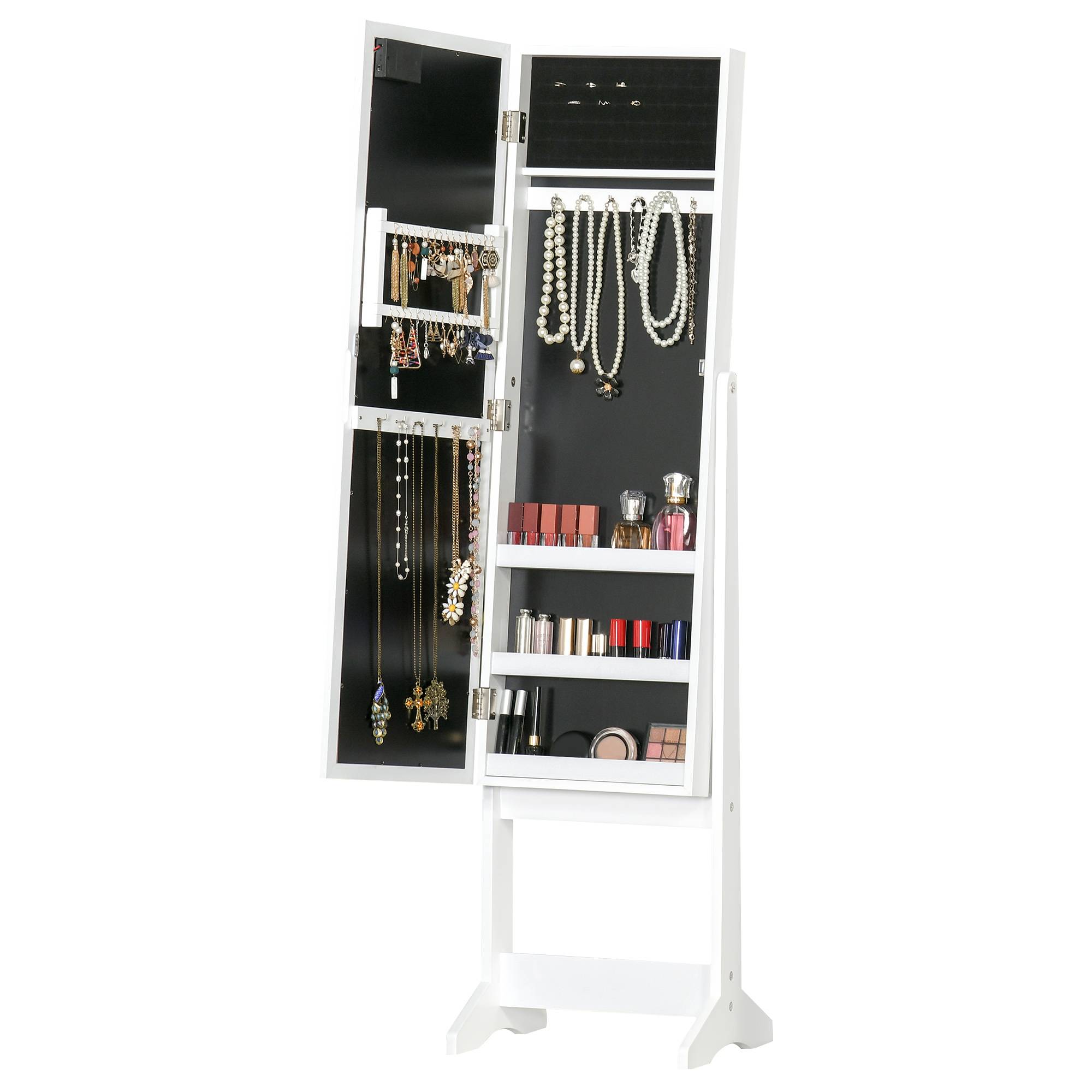 Sans Marque - Armoire à bijoux avec miroir réglable et éclairage LED blanc chaud, 36 x 30 x 136 cm - Image 2