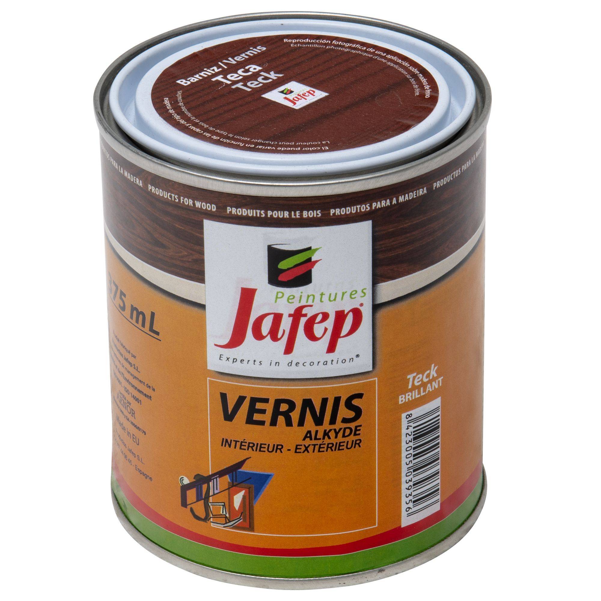 Vernis synthétique teinte teck brillant Jafep - 375 ml - Image 1