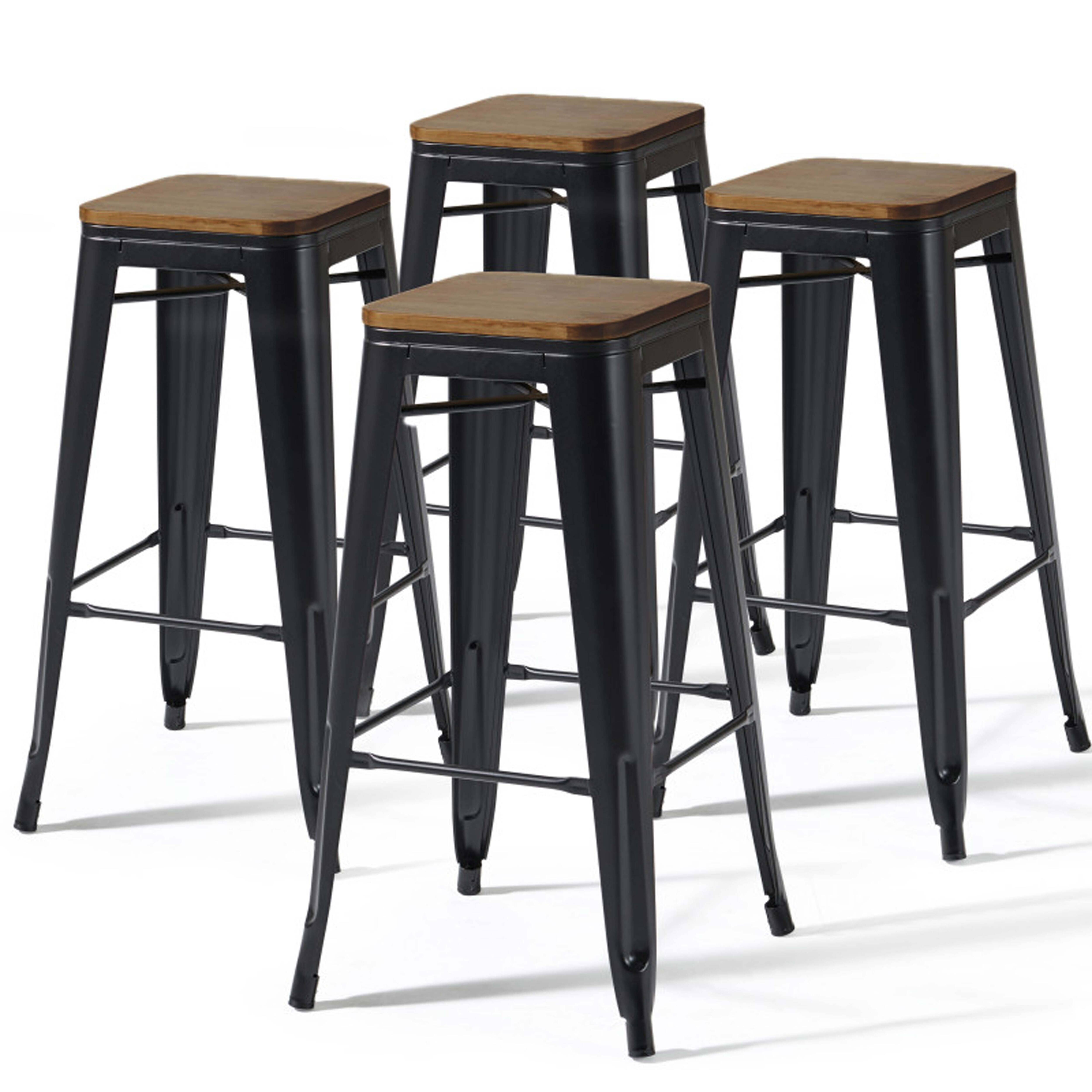 Oviala - Lot de 4 tabourets de bar en acier noir mat  Indus - Oviala - Image 1