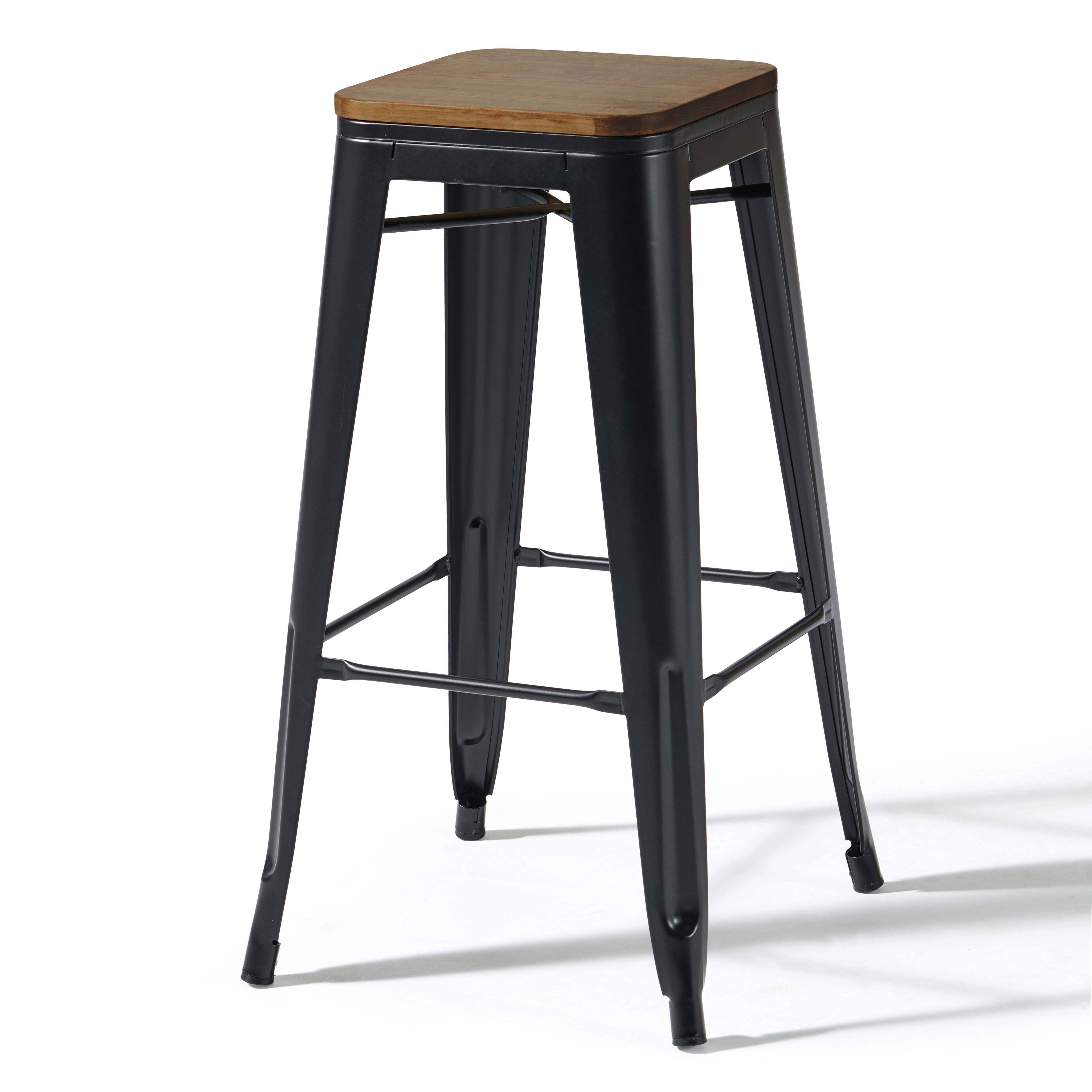 Oviala - Lot de 4 tabourets de bar en acier noir mat Indus - Oviala - Image 2