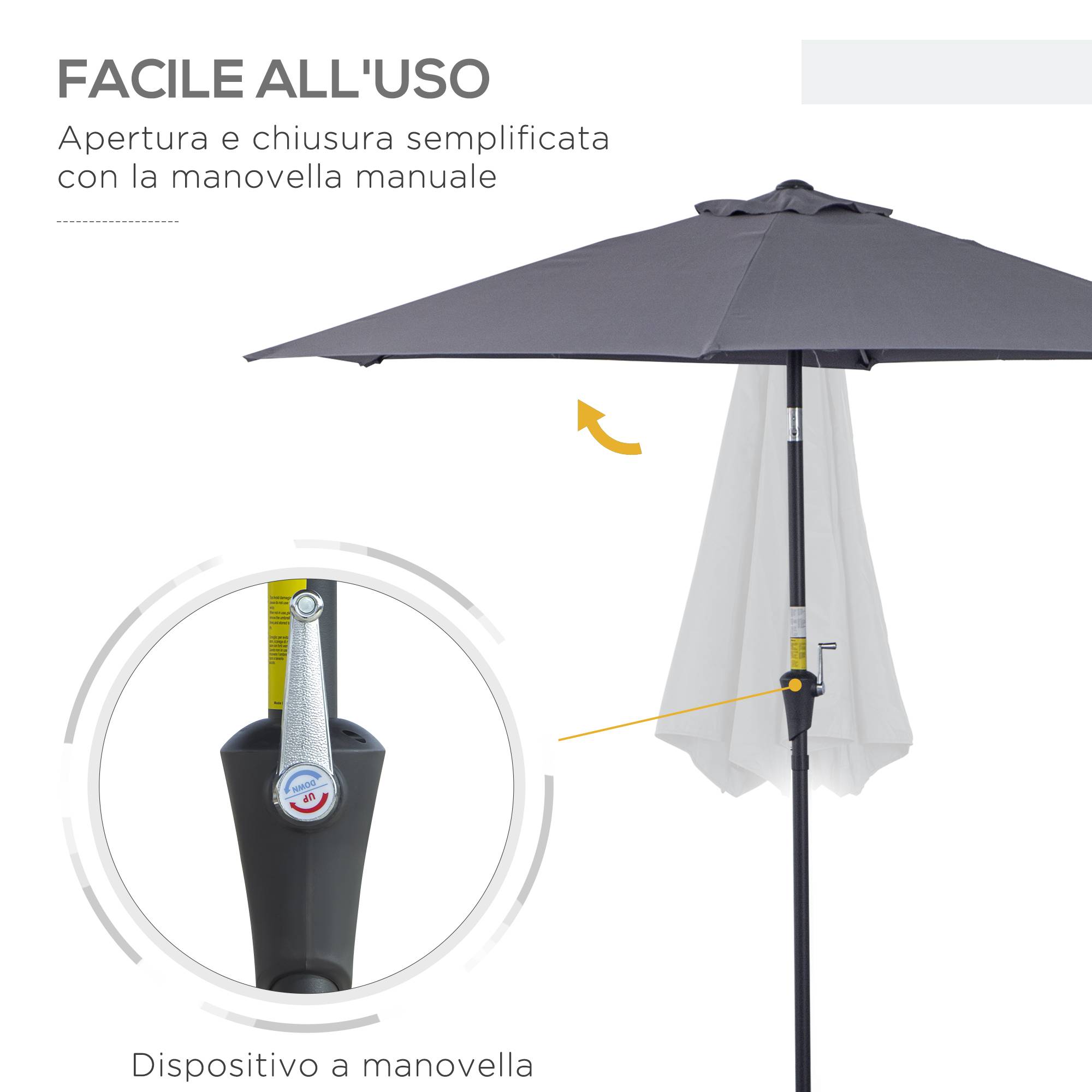 Parasol de jardin inclinable à manivelle de 2,6 x 2,4 m, en aluminium et polyester, gris et noir. - Image 6