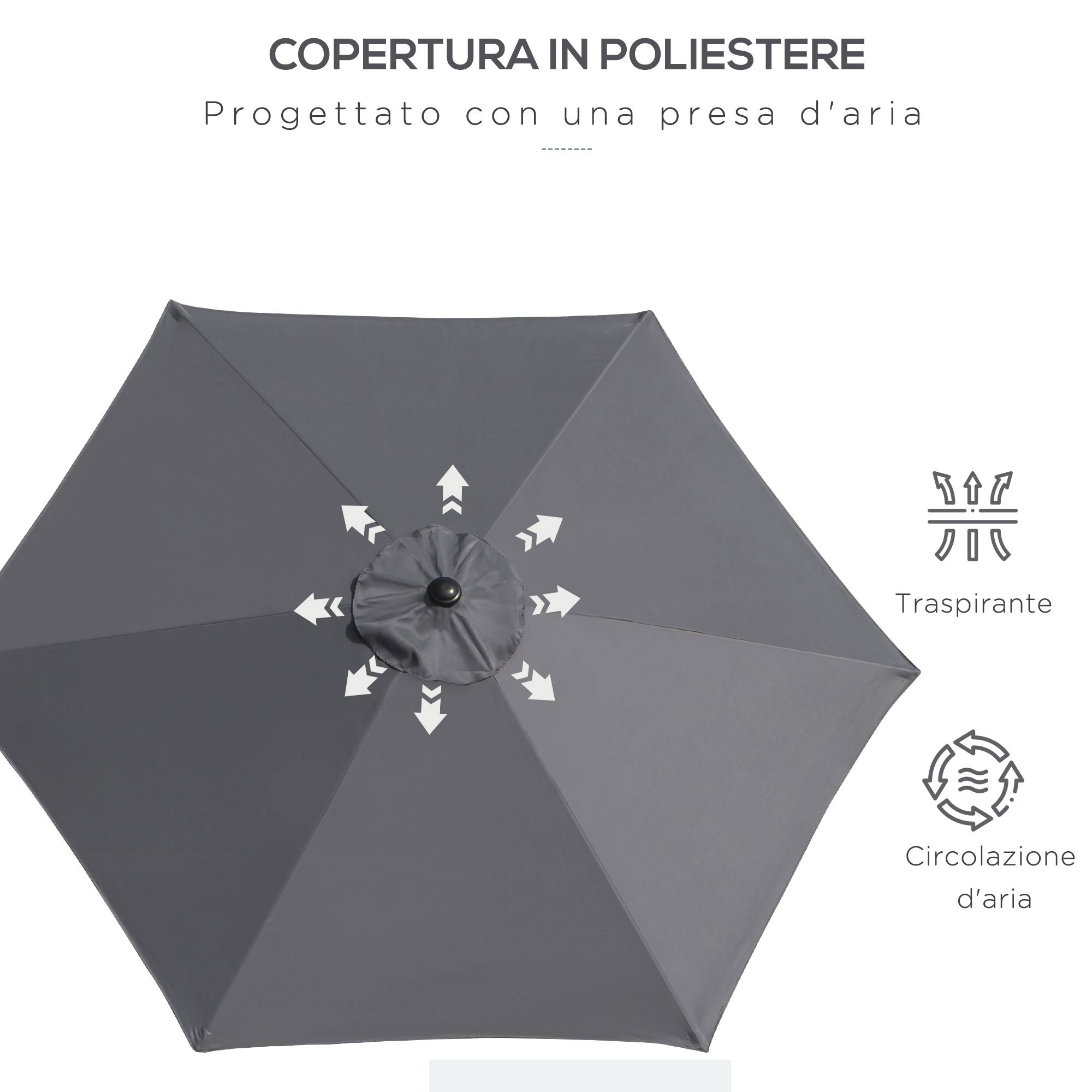 Parasol de jardin inclinable à manivelle de 2,6 x 2,4 m, en aluminium et polyester, gris et noir. - Image 8