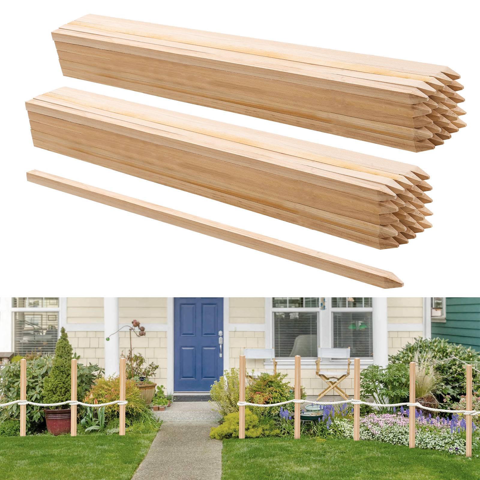 VEVOR Piquets Clôture Jardin Bois Poteaux à Pointe 50 PCS 19,05x19,05x914,4 mm