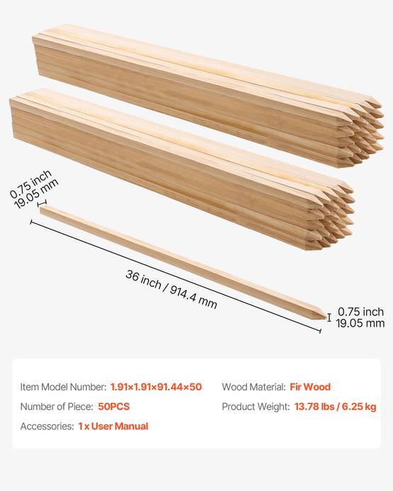 VEVOR Piquets Clôture Jardin Bois Poteaux à Pointe 50 PCS 19,05x19,05x914,4 mm - Image 7