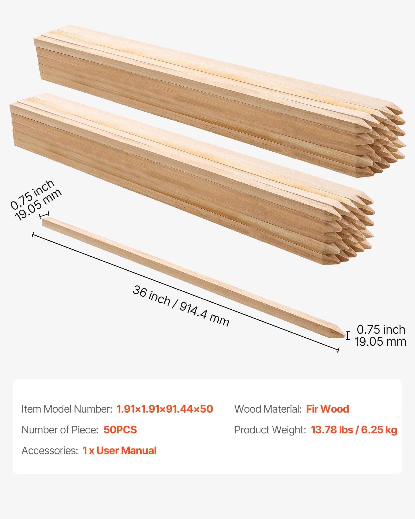 VEVOR Piquets Clôture Jardin Bois Poteaux à Pointe 50 PCS 19,05x19,05x914,4 mm - Image 7
