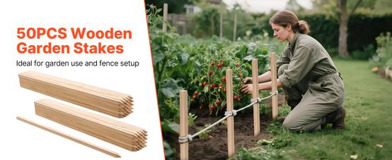 VEVOR Piquets Clôture Jardin Bois Poteaux à Pointe 50 PCS 19,05x19,05x914,4 mm - Image 9