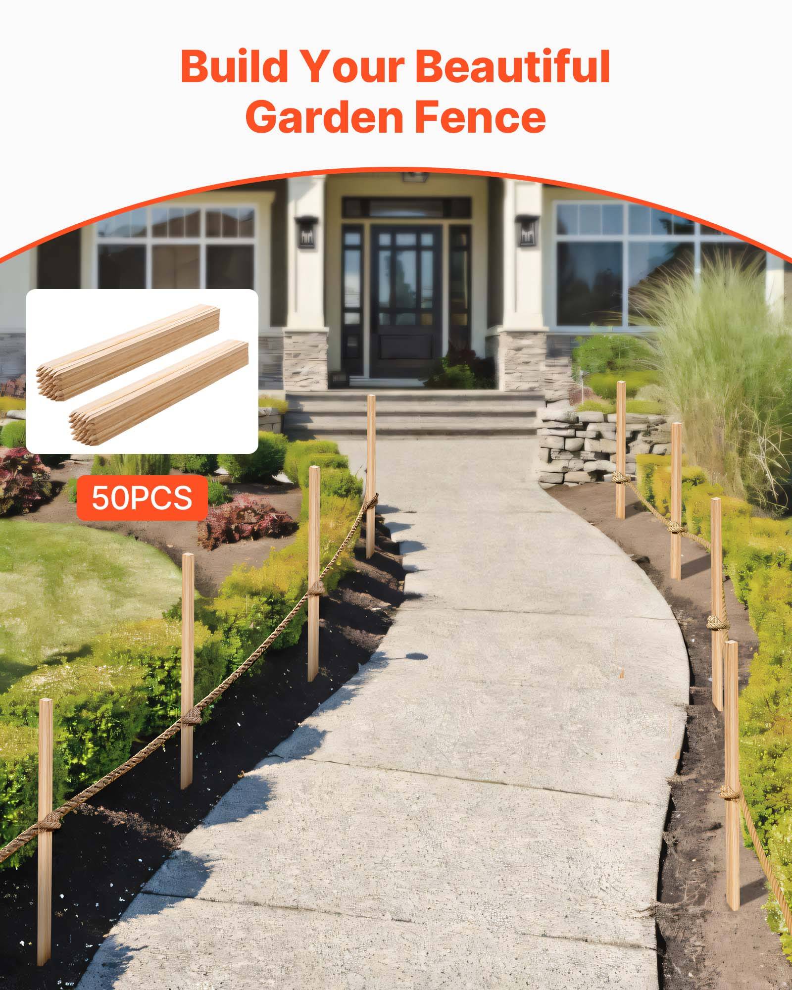 VEVOR Piquets Clôture Jardin Bois Poteaux à Pointe 50 PCS 19,05x19,05x914,4 mm - Image 2