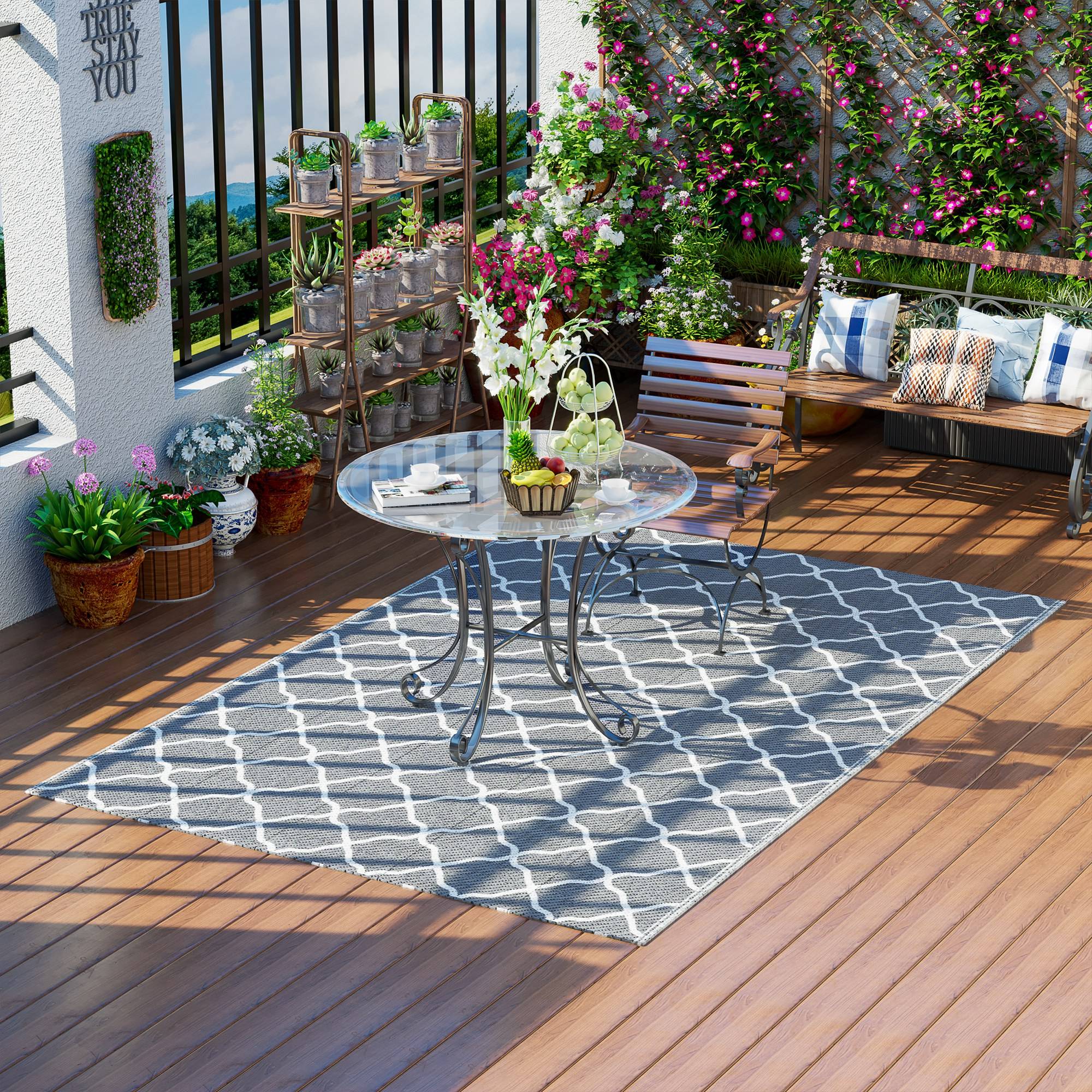 Tapis extérieur polypropylène pour terrasse camping réversible imperméable 182x274cm - ComfortXL Outdoor Living - Image 1