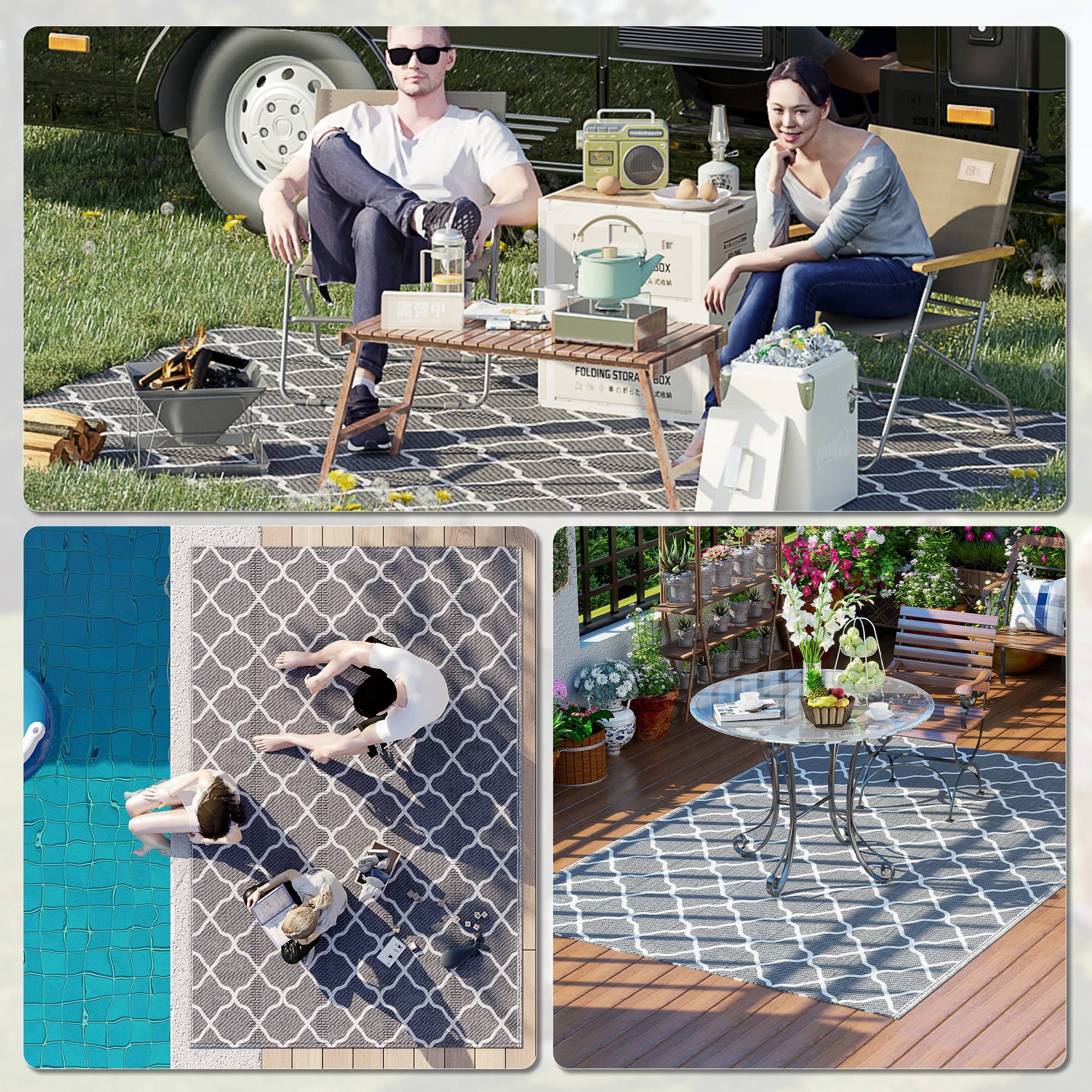 Tapis extérieur polypropylène pour terrasse camping réversible imperméable 182x274cm - ComfortXL Outdoor Living - Image 7