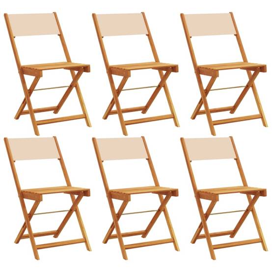 Lot de 6 Chaises de jardin | Chaise d'extérieur pliantes beige tissu et bois massif - Image 1