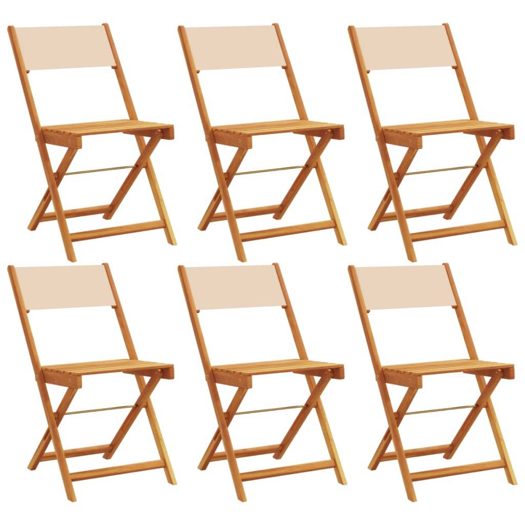 Lot de 6 Chaises de jardin | Chaise d'extérieur pliantes beige tissu et bois massif - Image 1