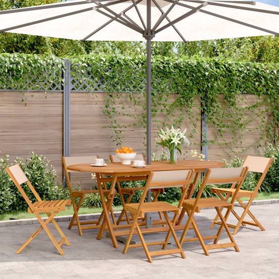 Lot de 6 Chaises de jardin | Chaise d'extérieur pliantes beige tissu et bois massif - Image 2