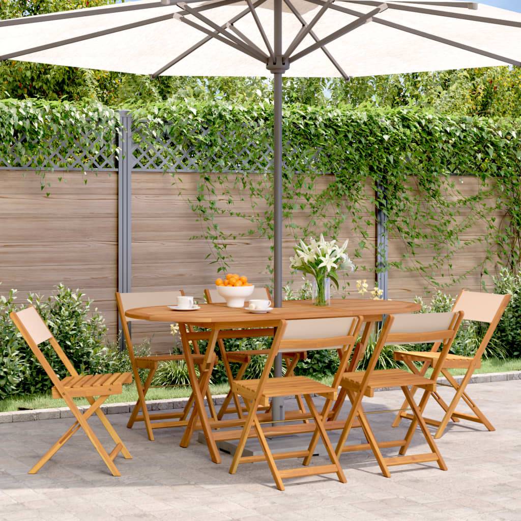 Lot de 6 Chaises de jardin | Chaise d'extérieur pliantes beige tissu et bois massif - Image 2