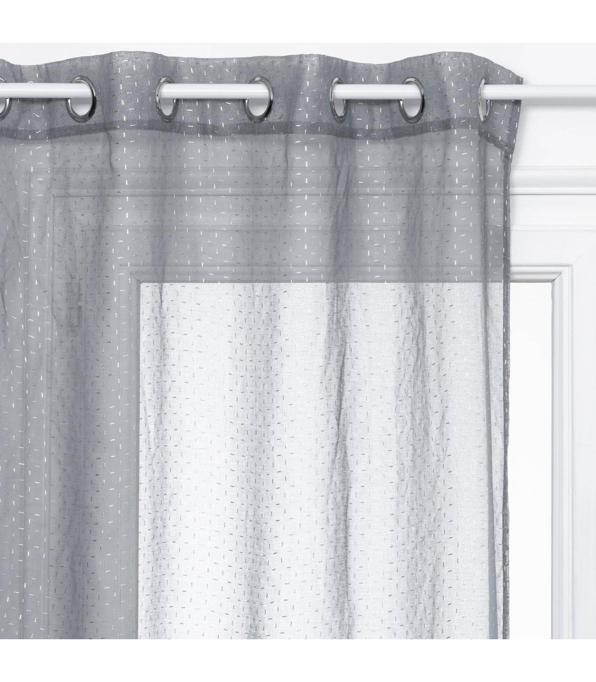 Atmosphera - Voilage à œillets Gris motif Croix Argent en relief 140 x 240 cm - Image 1