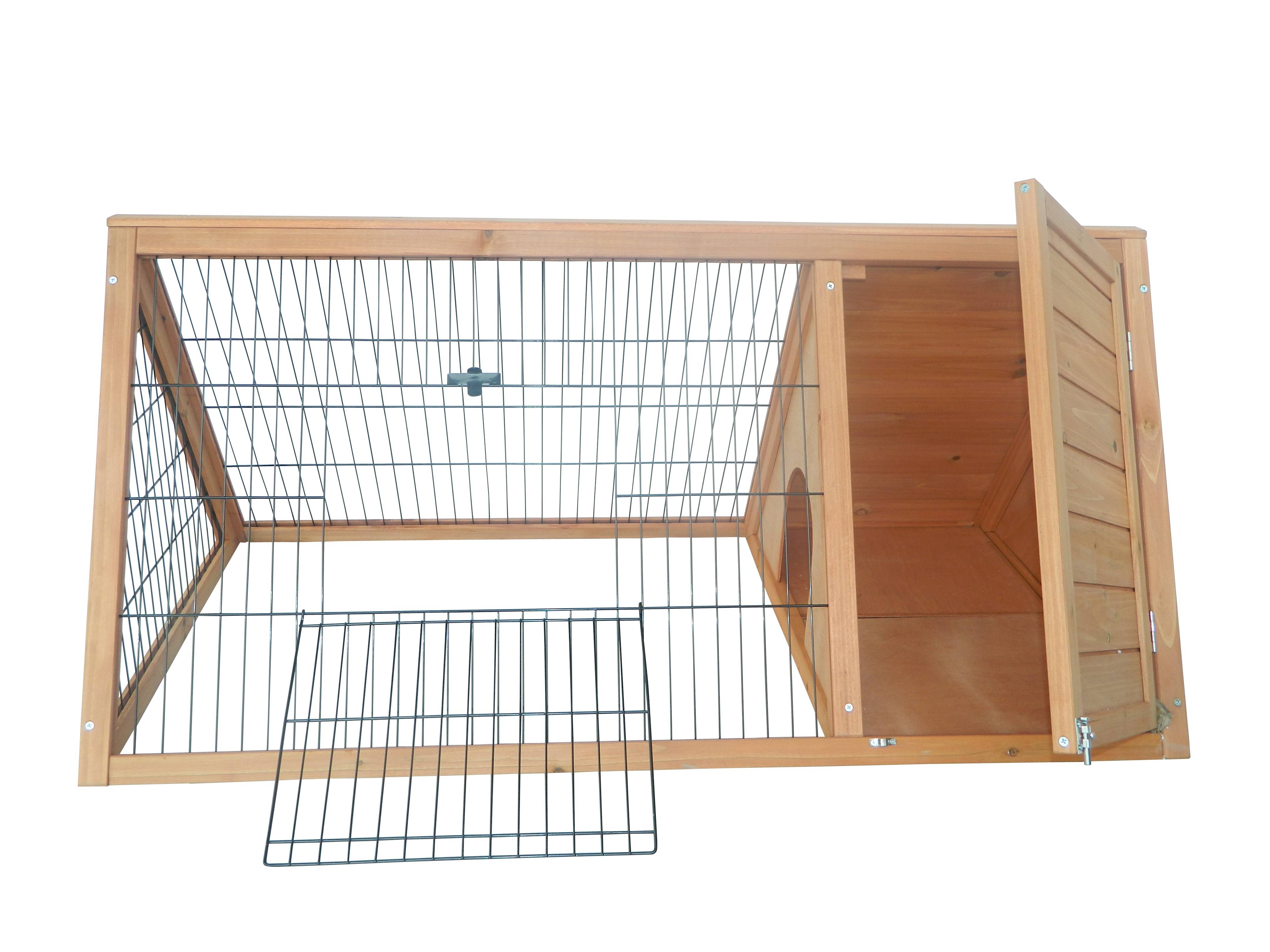 Enclos triangulaire extérieur en pin massif, niche double porte, lapins poules tortues, 116x62,2x52,5cm - Image 9