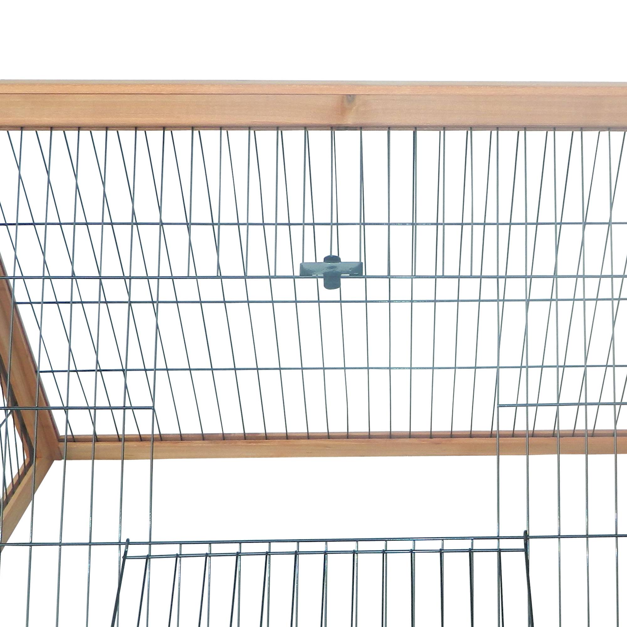 Enclos triangulaire extérieur en pin massif, niche double porte, lapins poules tortues, 116x62,2x52,5cm - Image 10