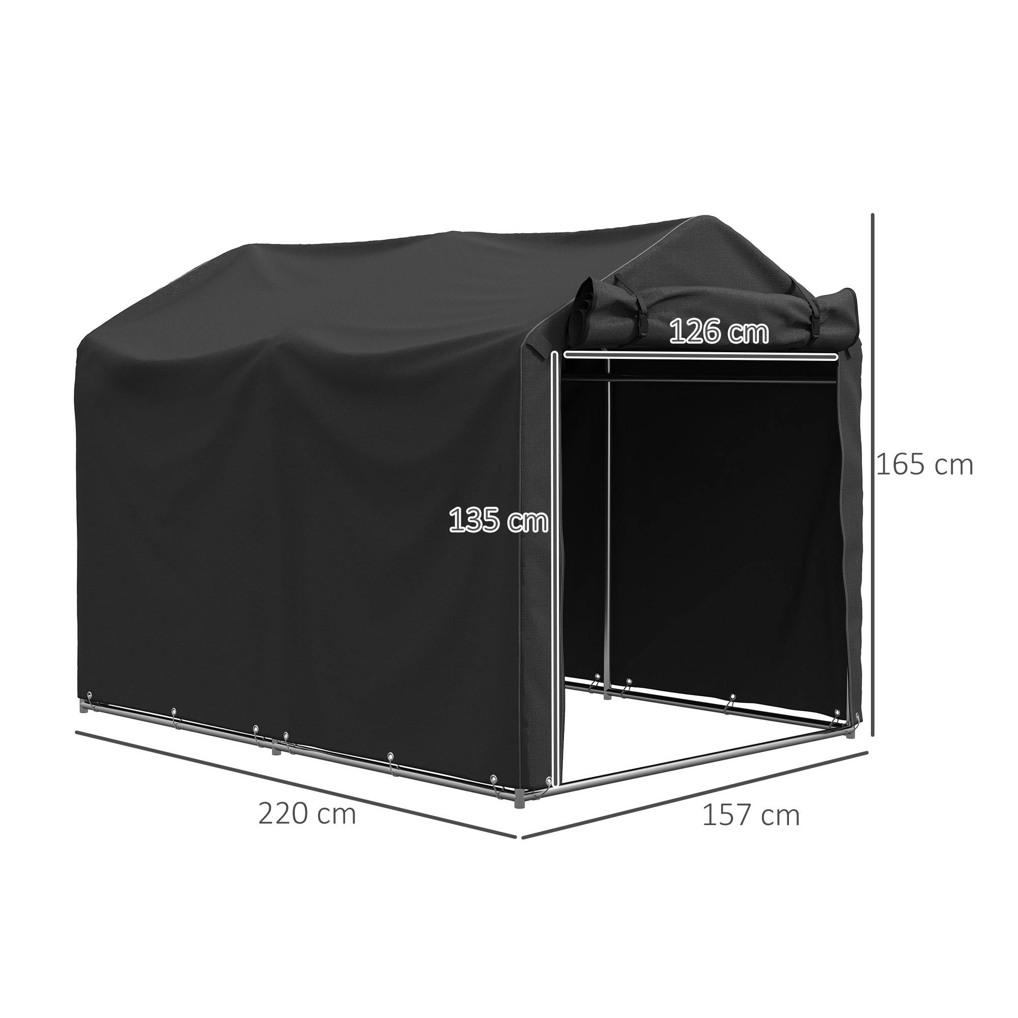 Abri garage étanche 220x157x165 cm noir avec porte résistante UV, rangement extérieur jardin robuste sécurisé - Image 5