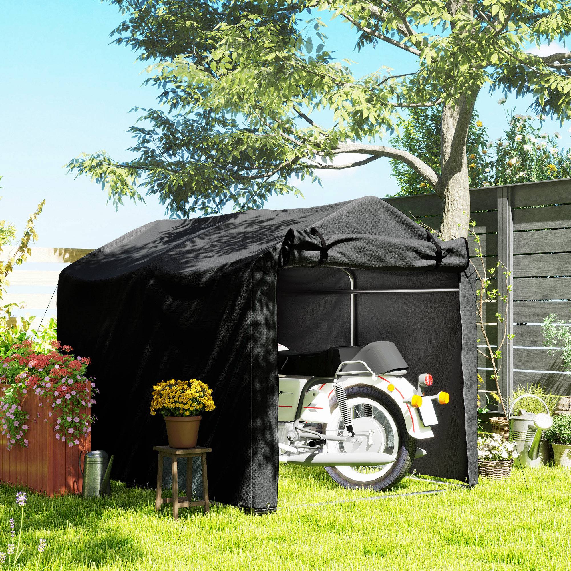 Abri garage étanche 220x157x165 cm noir avec porte résistante UV, rangement extérieur jardin robuste sécurisé - Image 3