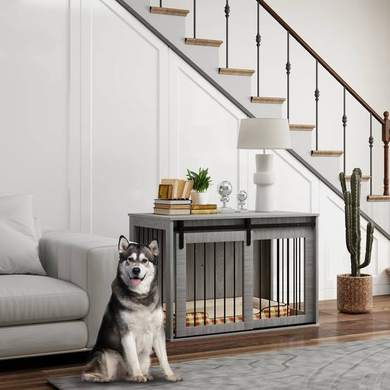 Caisse pour chien porte coulissante, ventilation, panneau de particules et acier,98x58x61cm gris - Image 3