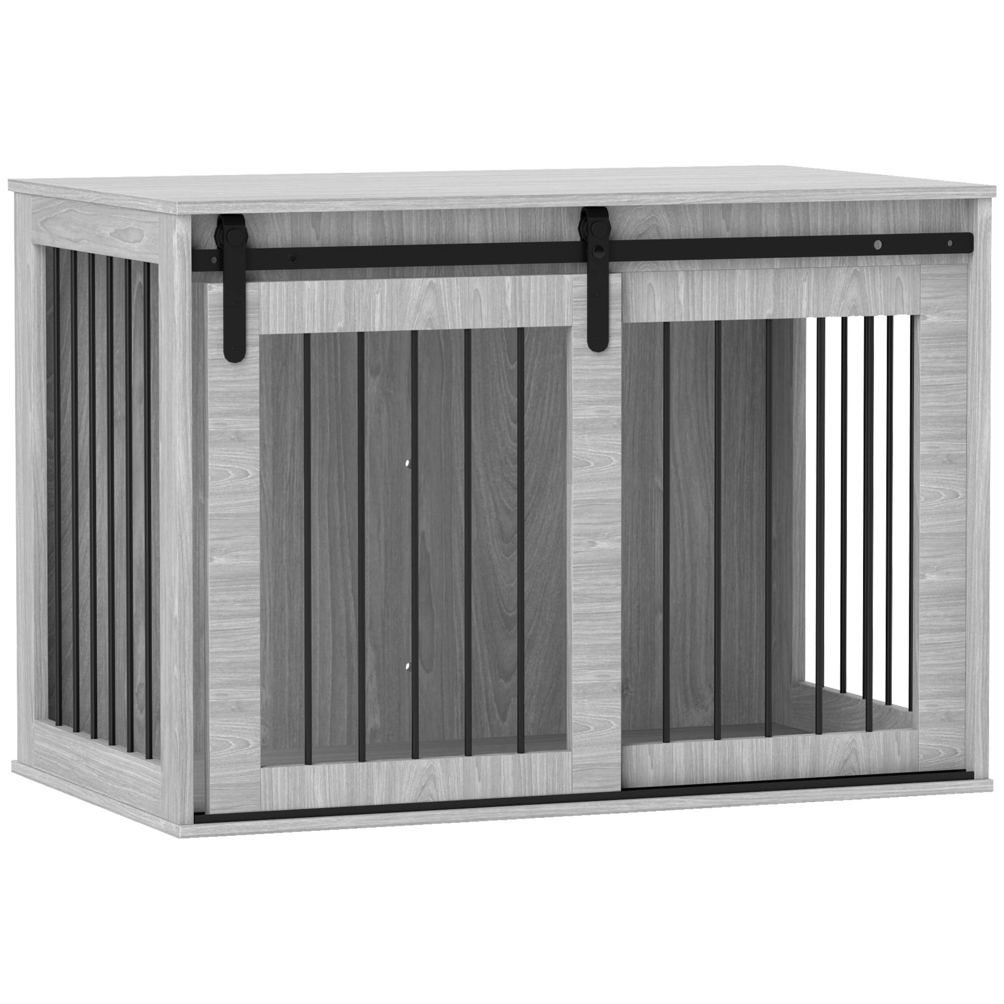 Caisse pour chien porte coulissante, ventilation, panneau de particules et acier,98x58x61cm gris - Image 1