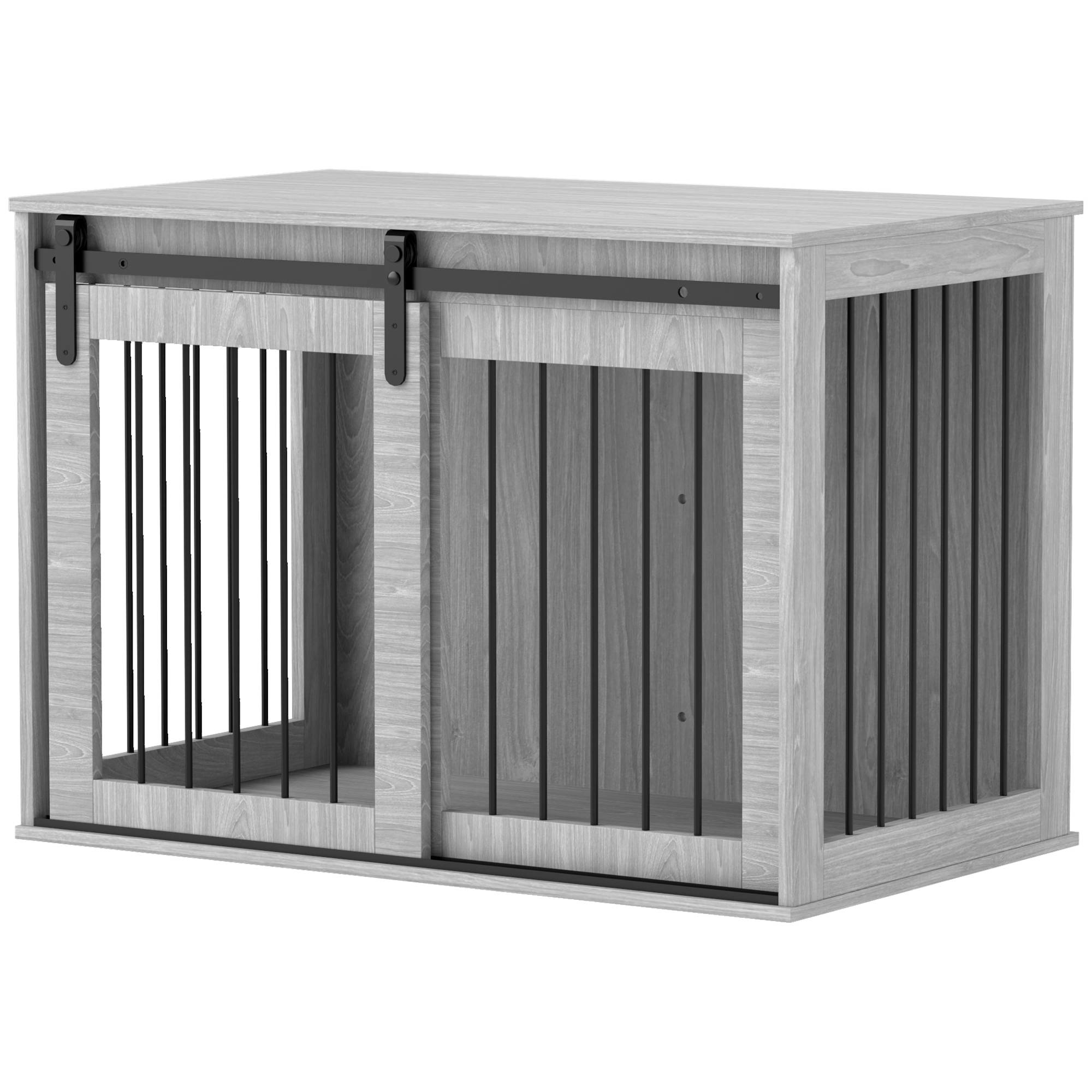 Caisse pour chien porte coulissante, ventilation, panneau de particules et acier,98x58x61cm gris - Image 2