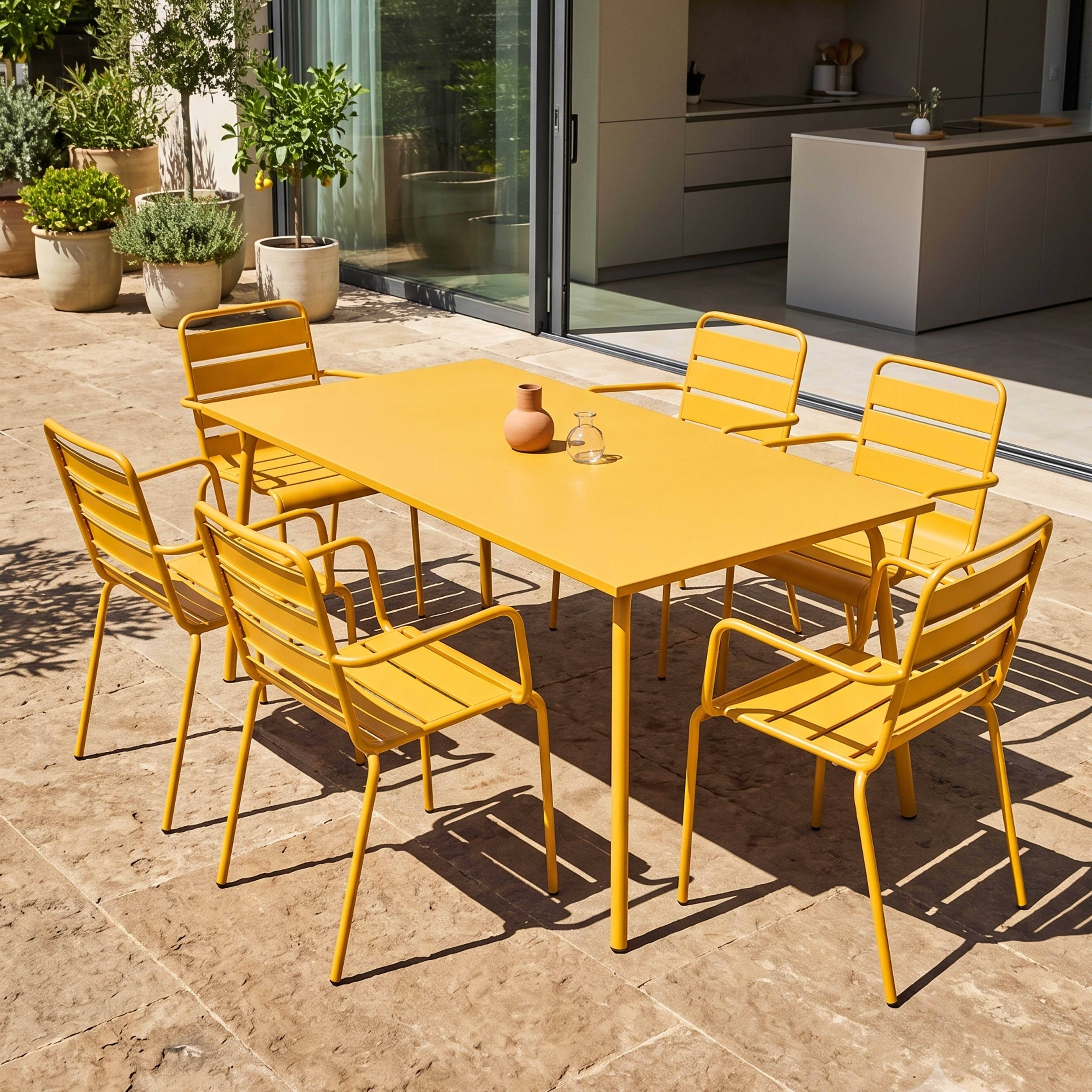 Oviala - Ensemble table de jardin et 6 fauteuils en métal jaune Palavas - Oviala - Image 2