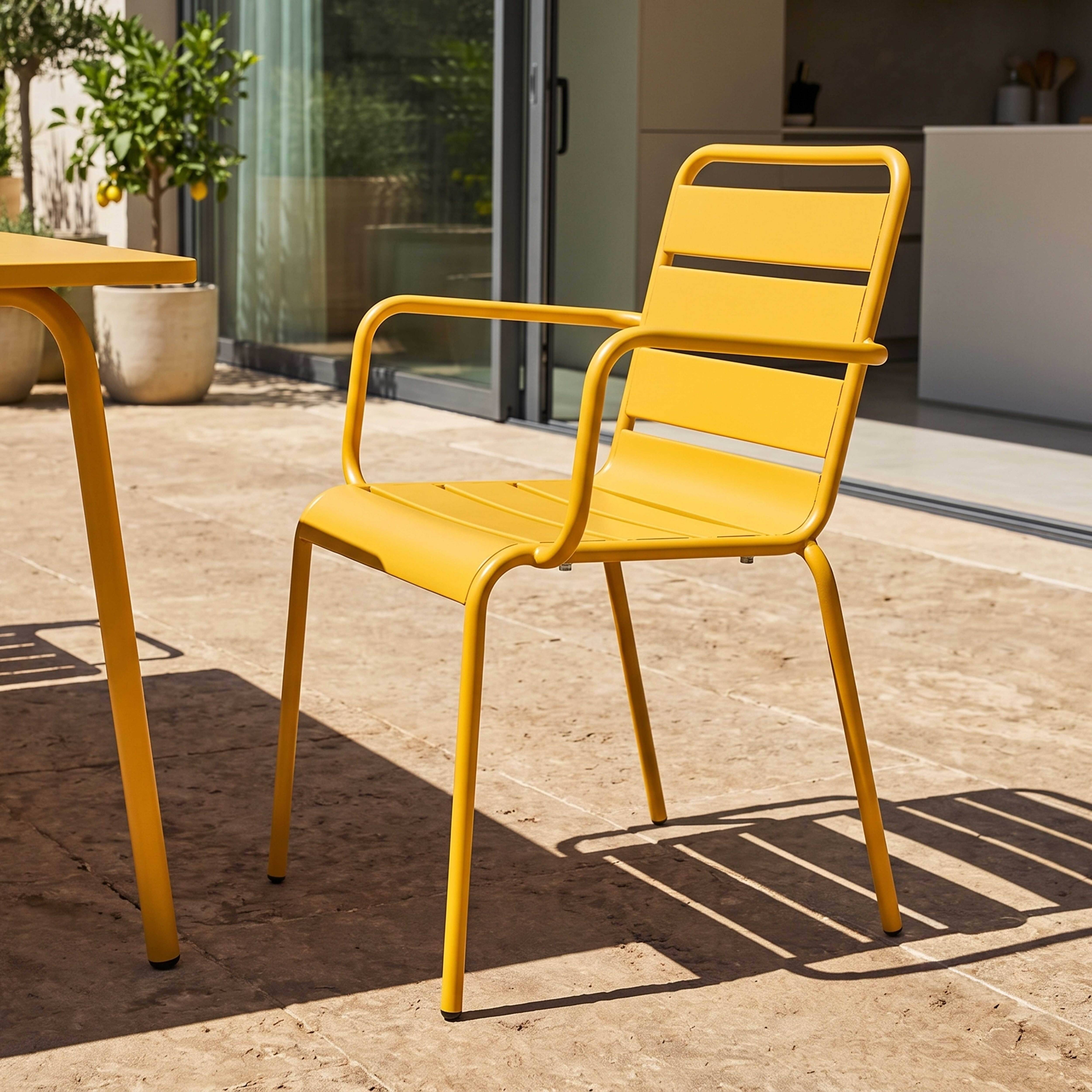Oviala - Ensemble table de jardin et 6 fauteuils en métal jaune Palavas - Oviala - Image 4