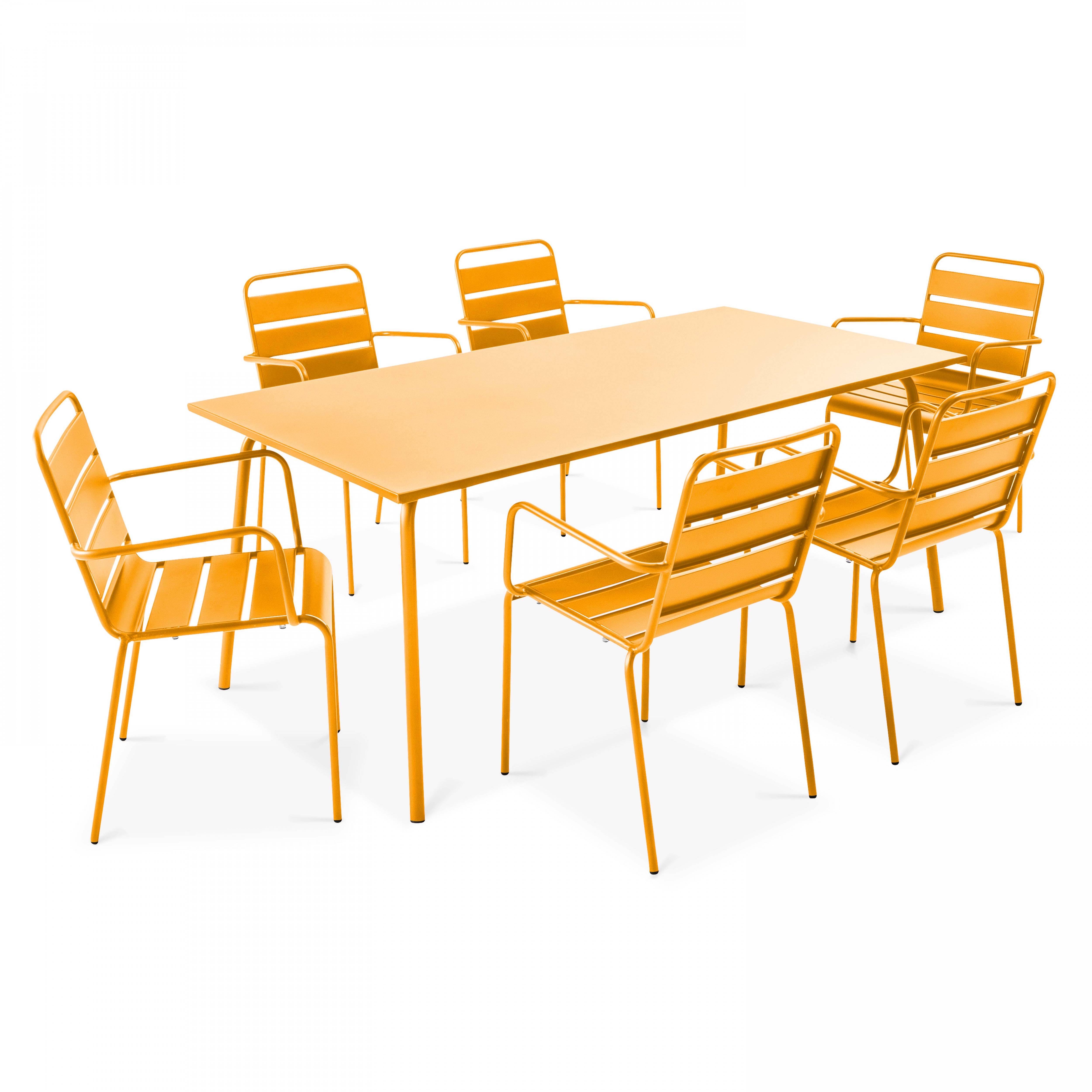 Oviala - Ensemble table de jardin et 6 fauteuils en métal jaune Palavas - Oviala - Image 1