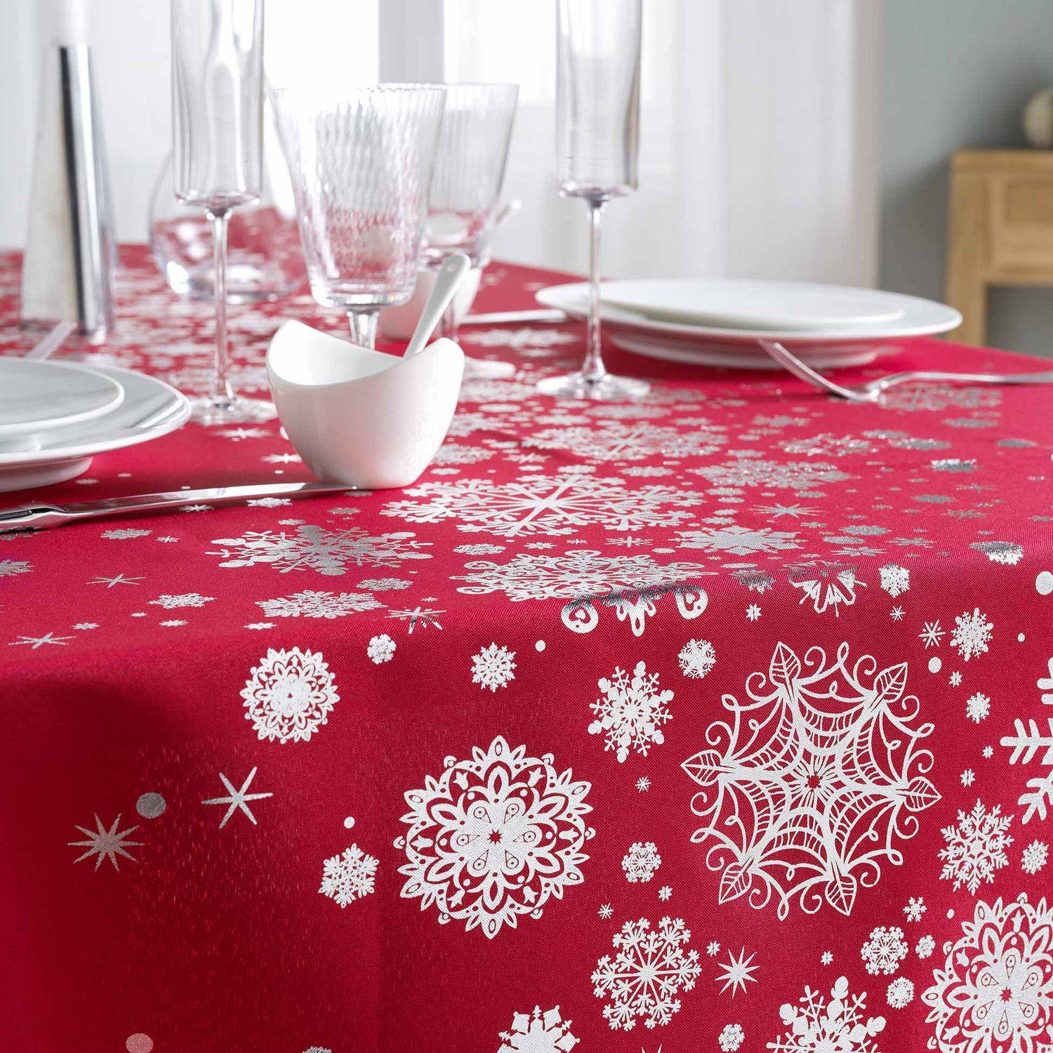 Sans Marque - Nappe rectangulaire antitache et infroissable Flocons - Douceur d'intérieur - Image 3