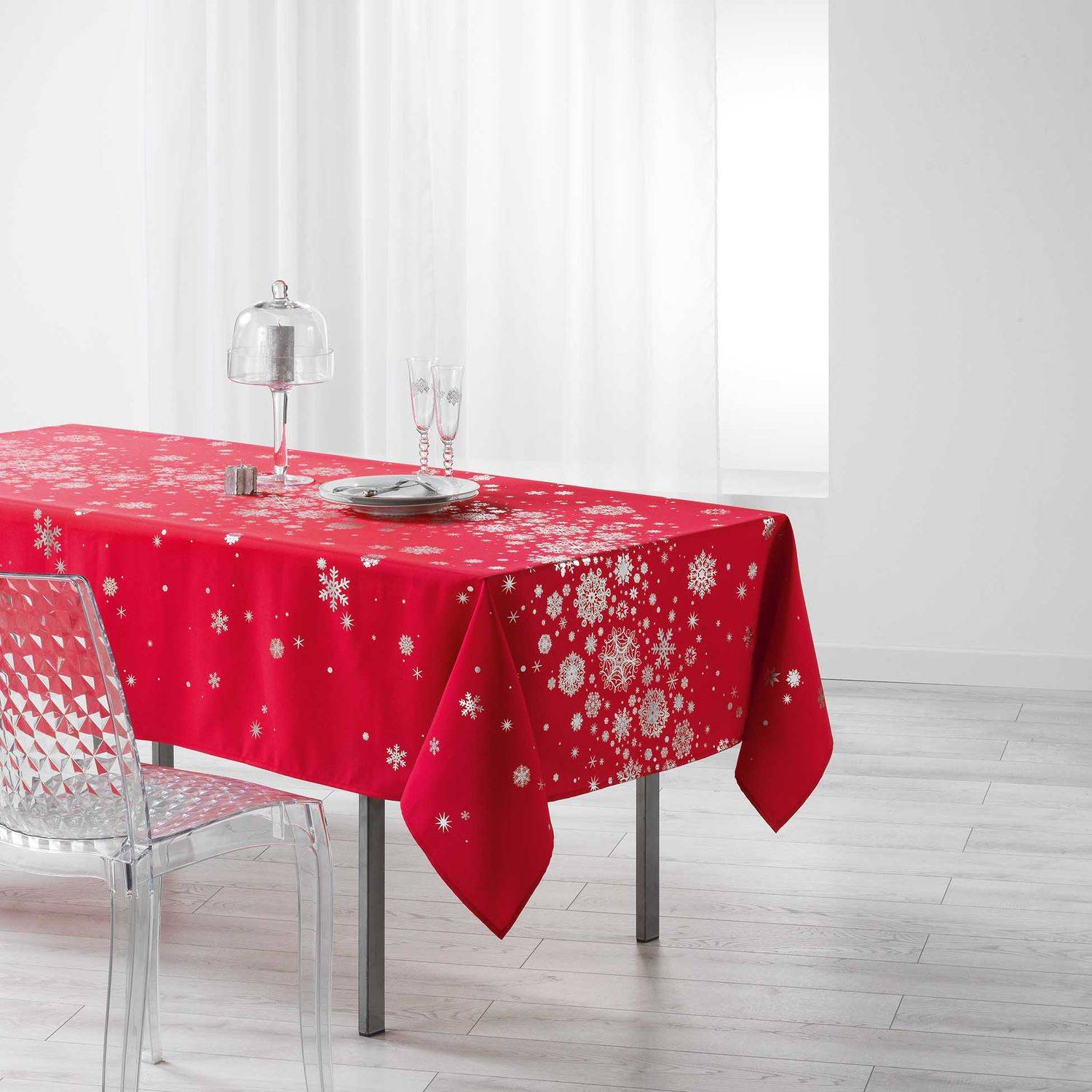 Sans Marque - Nappe rectangulaire antitache et infroissable Flocons - Douceur d'intérieur - Image 1