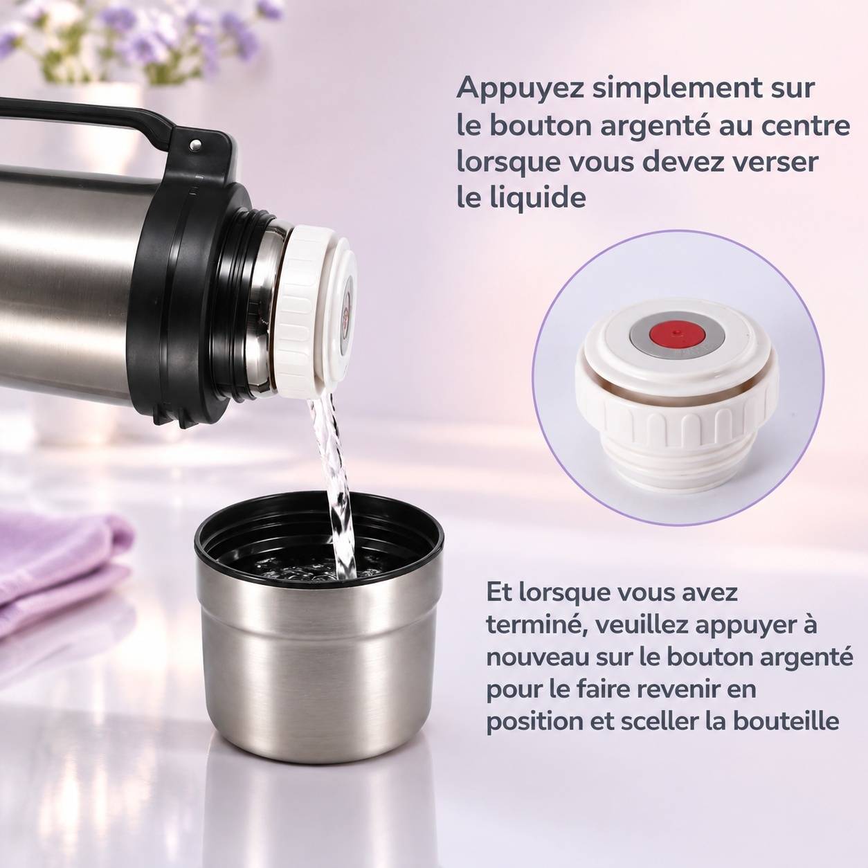 Bouteille Isotherme 2L Acier Inoxydable Étanche Poignée Télescopique Pour Voyage Randonnée - Image 6