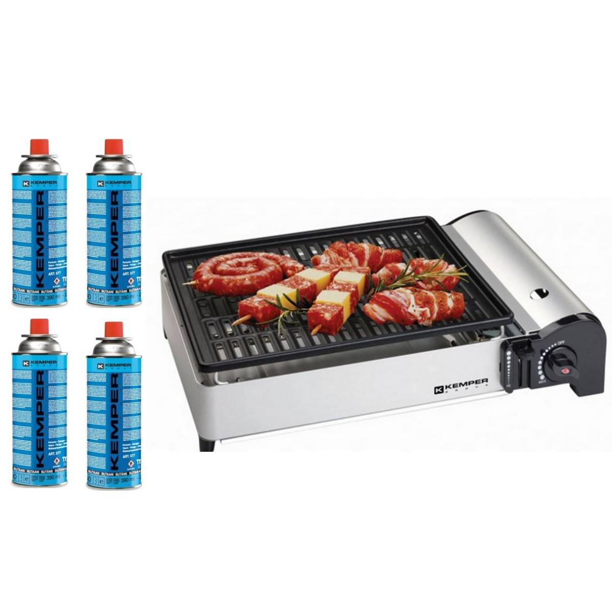 Barbecue à gaz portable 1900W Grille anti adhesive + 4 cartouches gaz Camping + Mallette de transport Cuisson nomade KEMPER - Image 9