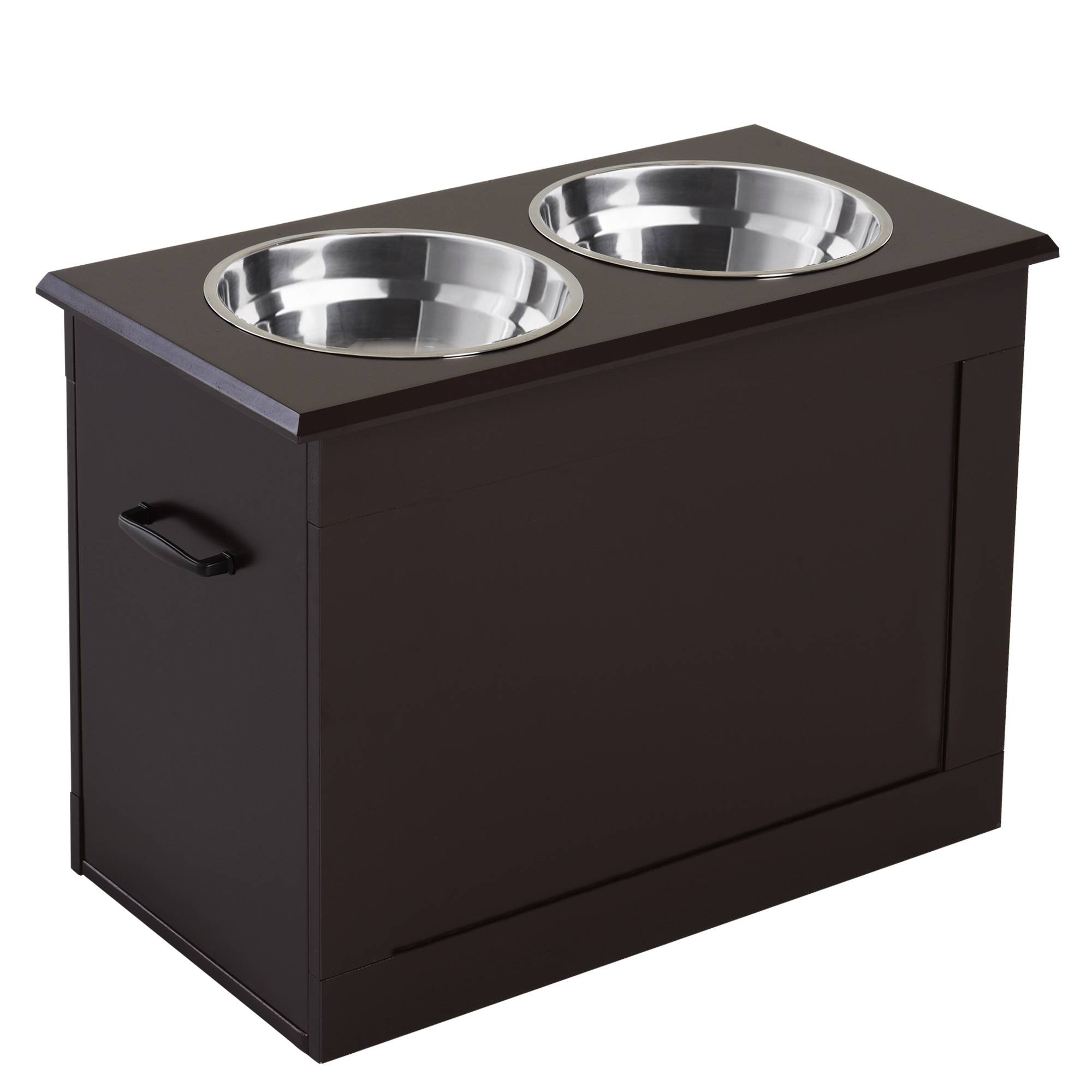 ComfortXL - Station repas chien surélevée MDF espresso 60 x 30 x 41 cm 2 gamelles inox avec rangement pour grands chiens - Image 10