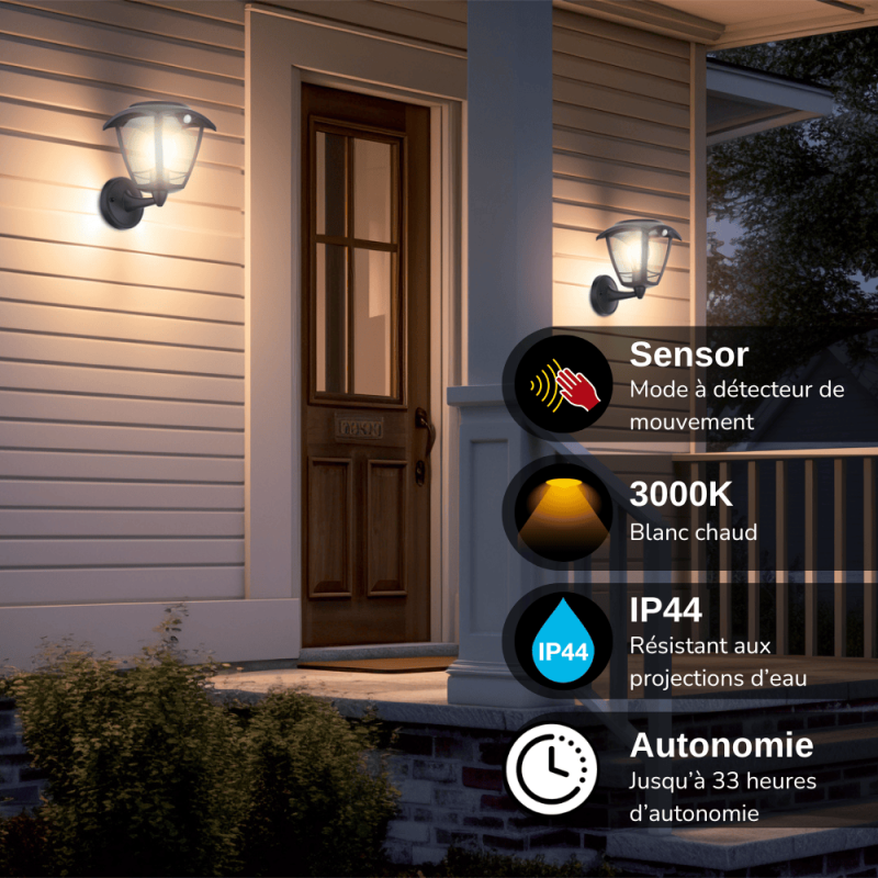 Xanlite - Applique murale solaire rétro LED IP44, 400 lumens, détecteur de mouvement, avec ampoule, Noir - SO2011AR - Image 4