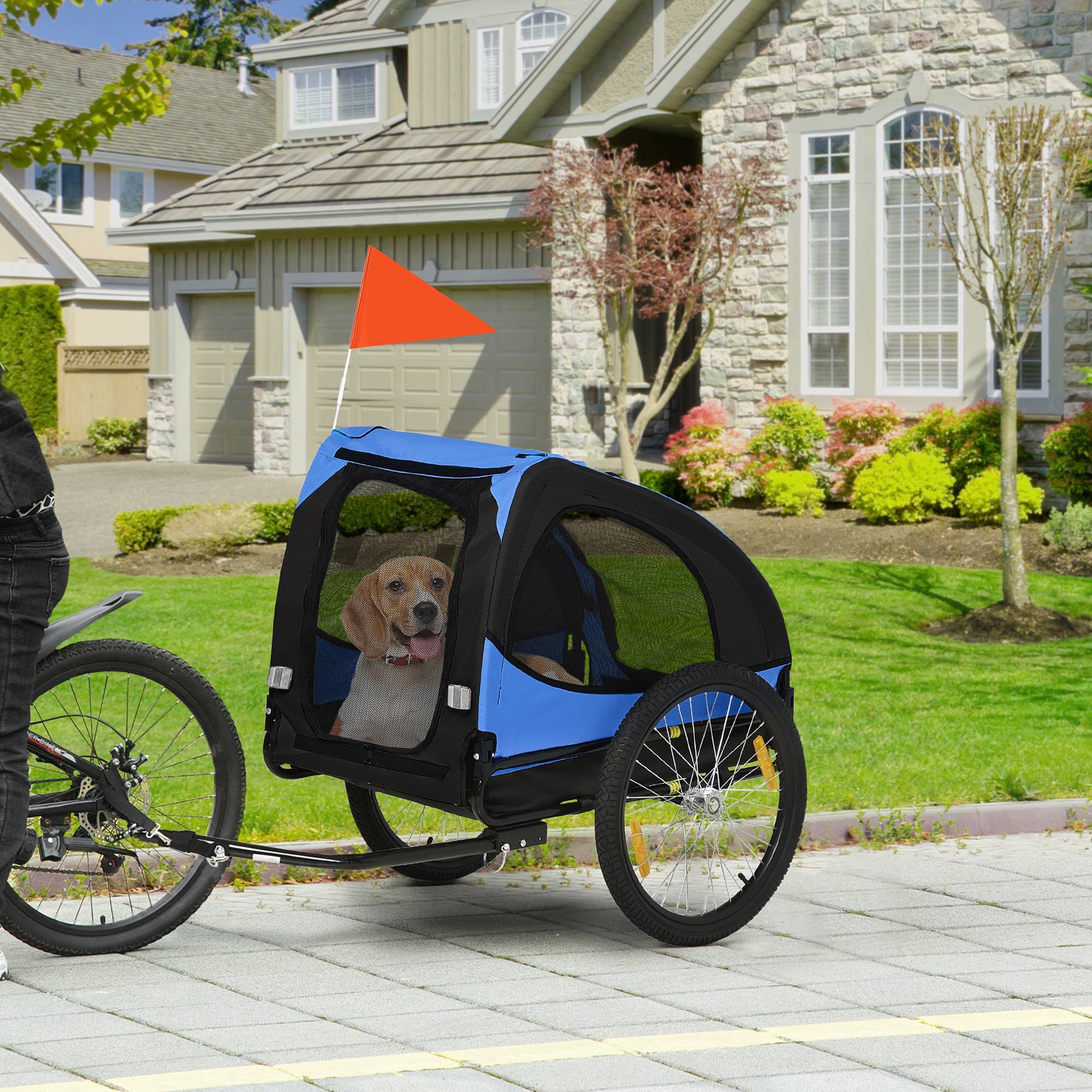 Remorque de vélo pour chien pliable, serrage rapide, résistante à l’eau, tissu oxford et acier, 140 x 71 x 83cm, bleue - Image 2