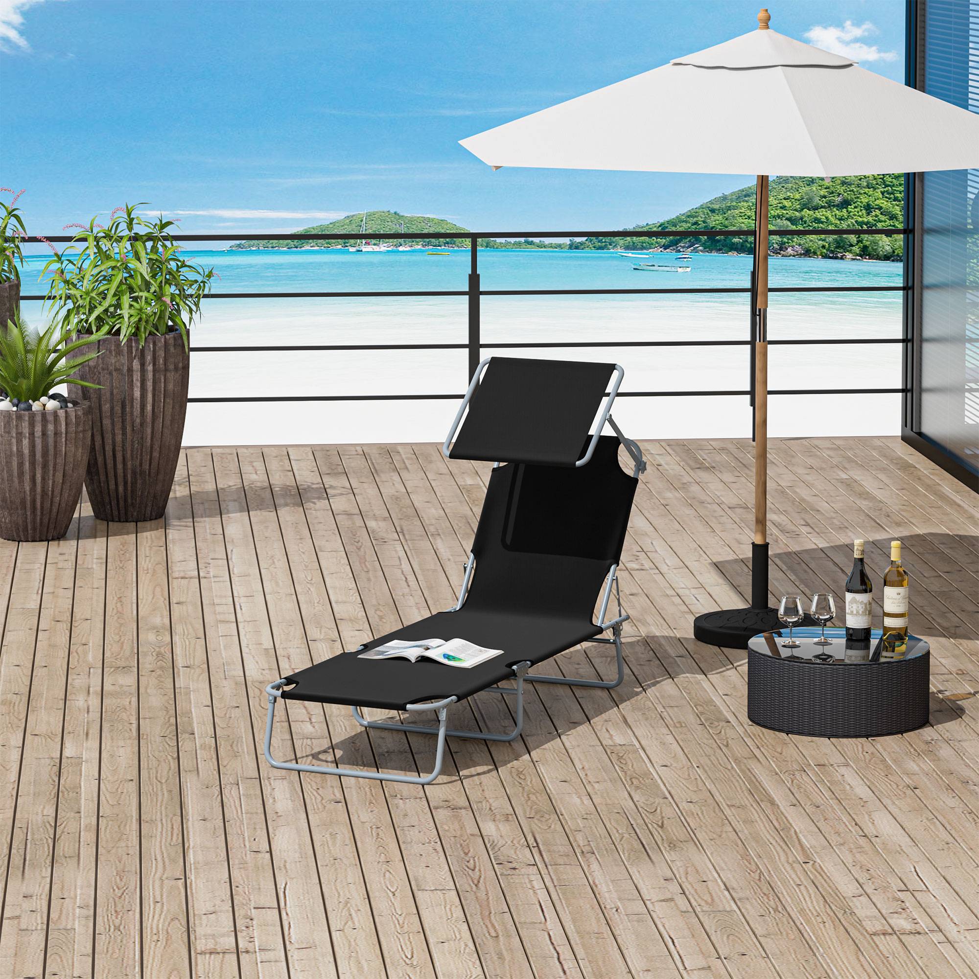 PANGIVO - Bain de soleil pliant acier et tissu noir 187 x 58 x 27 cm - PANGIVO - Image 4