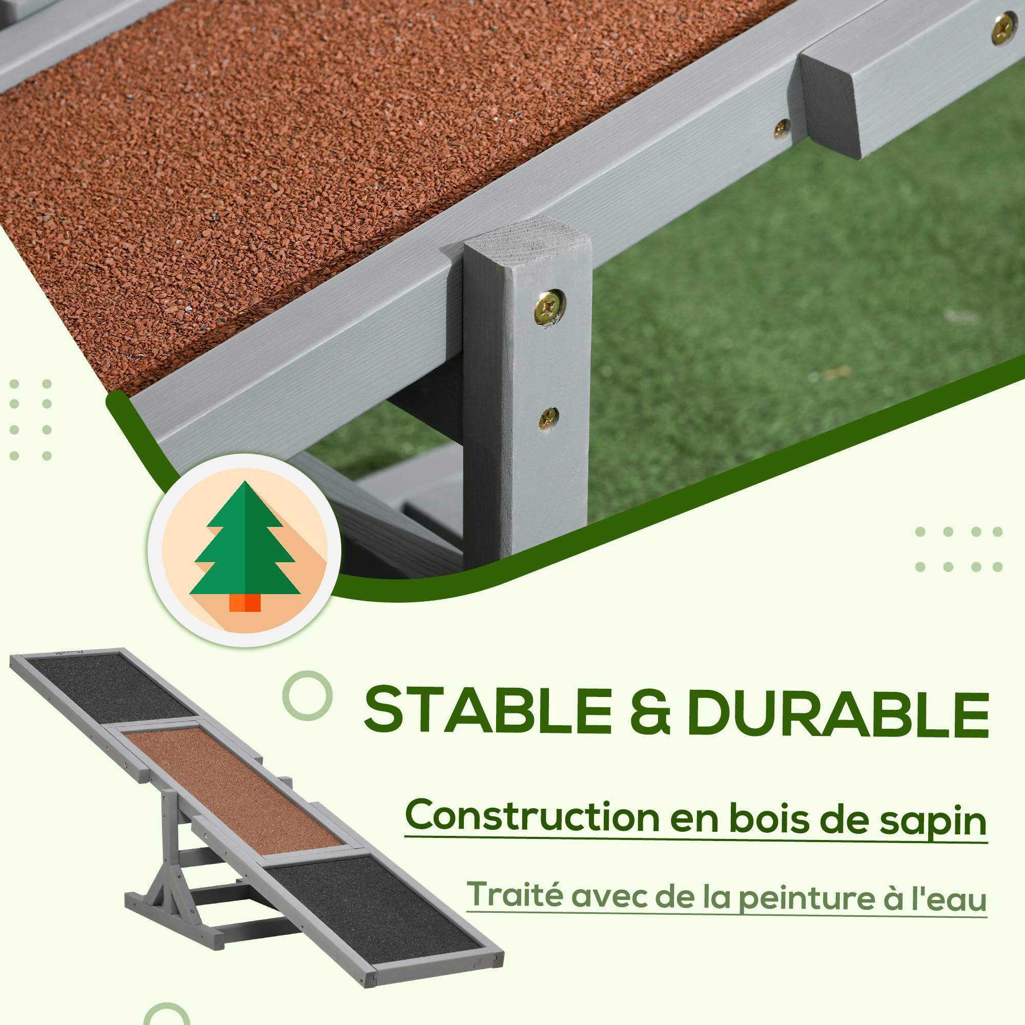 Bascule d'agilité pour chiens bois de sapins gris noir 180 x 30 x 30 cm - PANGIVO - Image 6