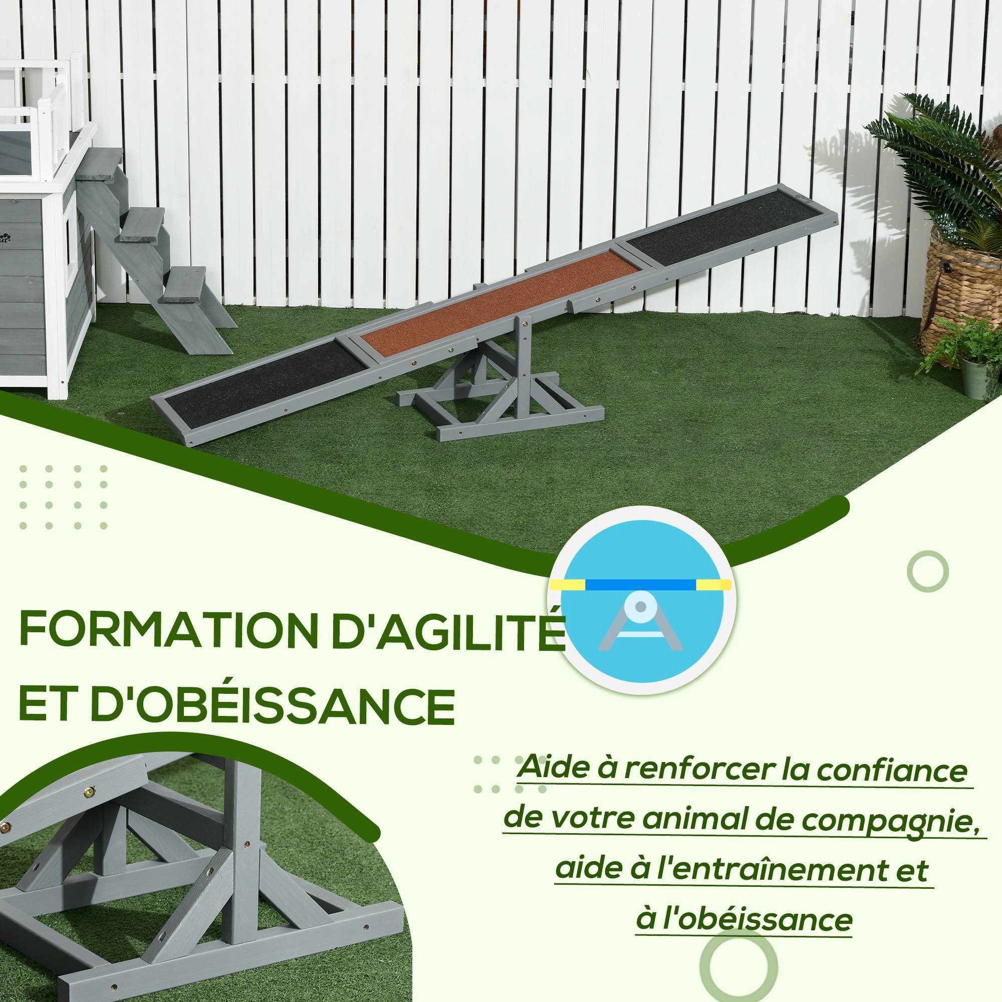 Bascule d'agilité pour chiens bois de sapins gris noir 180 x 30 x 30 cm - PANGIVO - Image 9