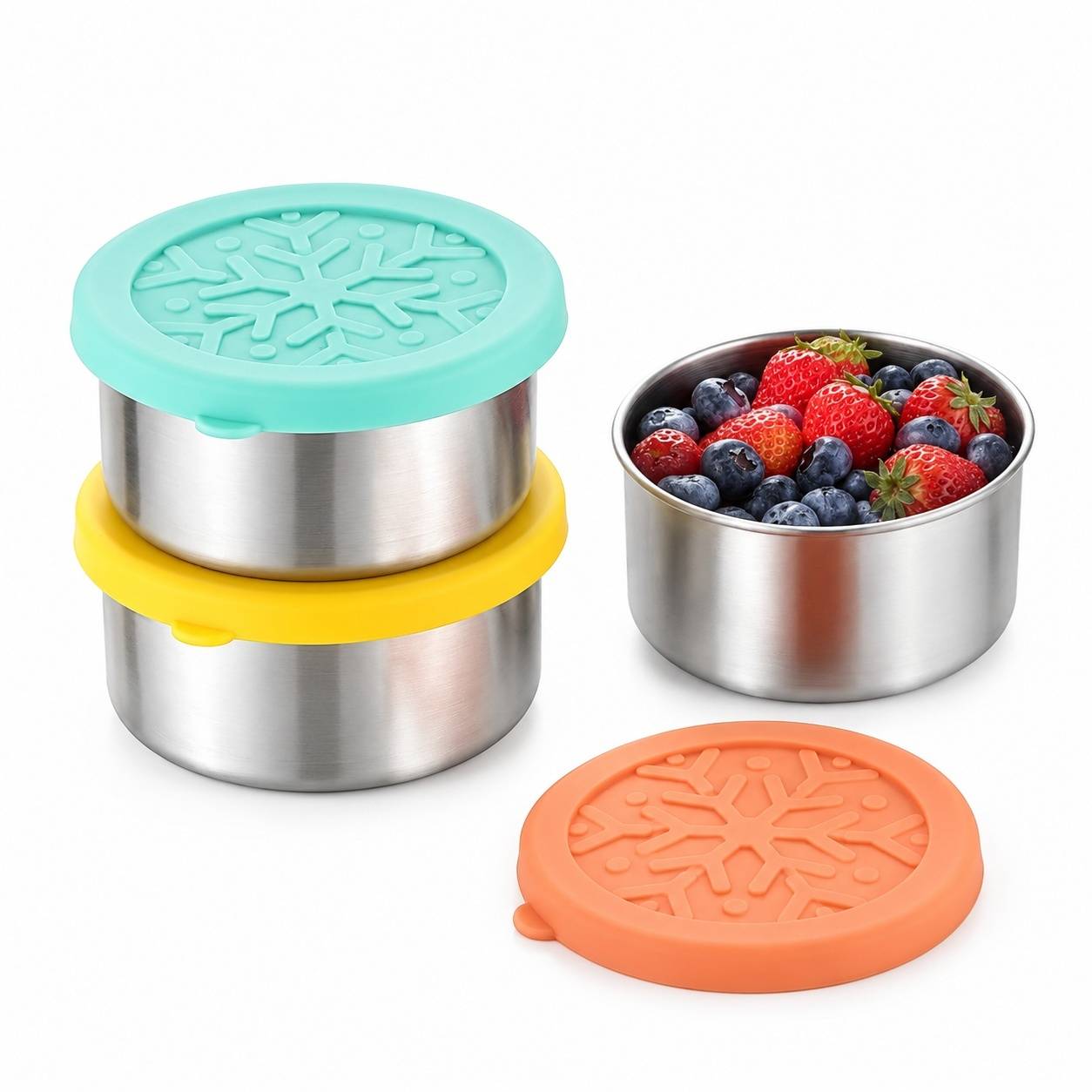Lot de 3 Boîtes de Conservation Acier Inoxydable avec Couvercles Silicone pour Collations et Repas - Image 1